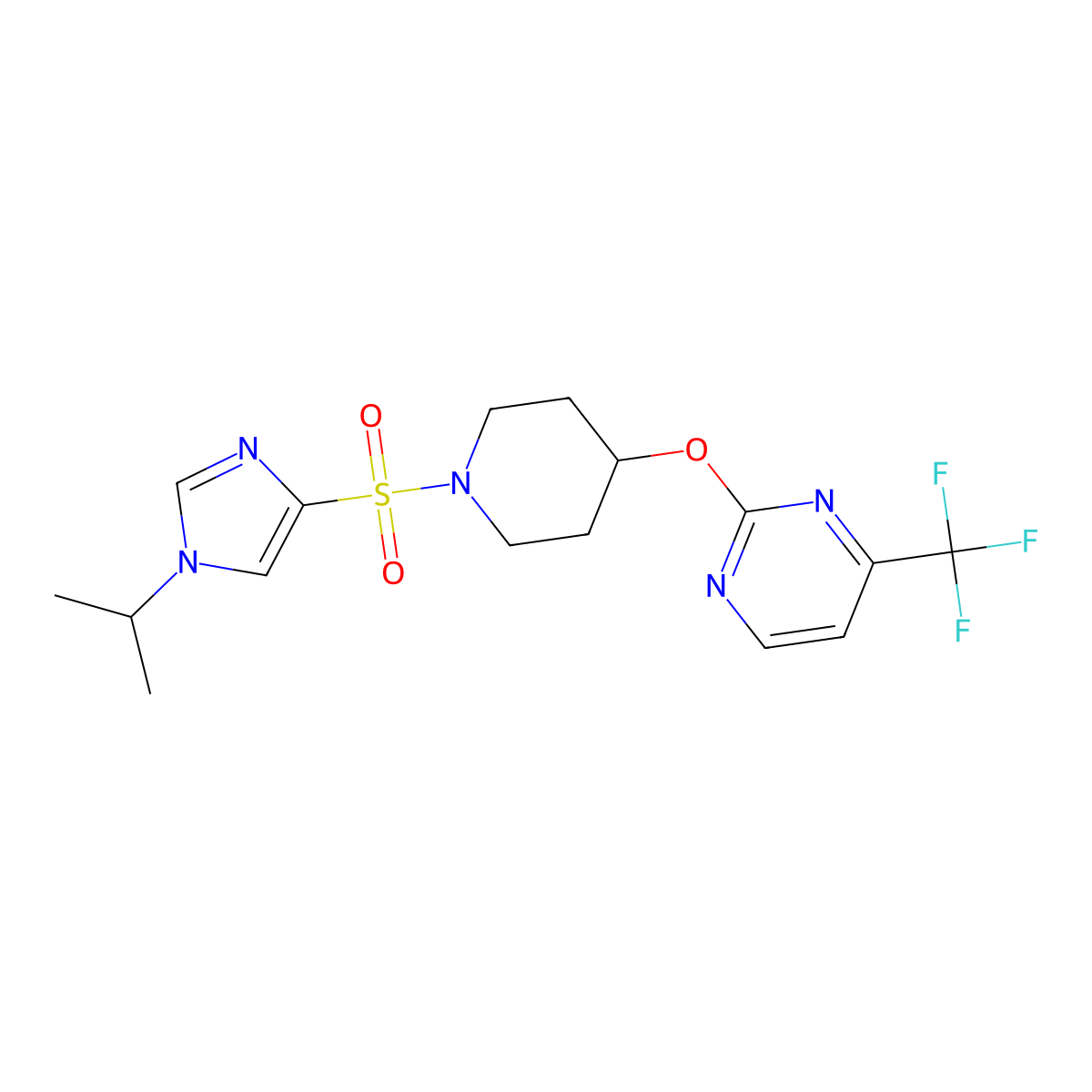 2-[(1-{[1-(propan-2-yl)-1H-imidazol-4-yl]sulfonyl}piperidin-4-yl)oxy]-4-(trifluoromethyl)pyrimidine molecular structure, CAS 2415531-28-9