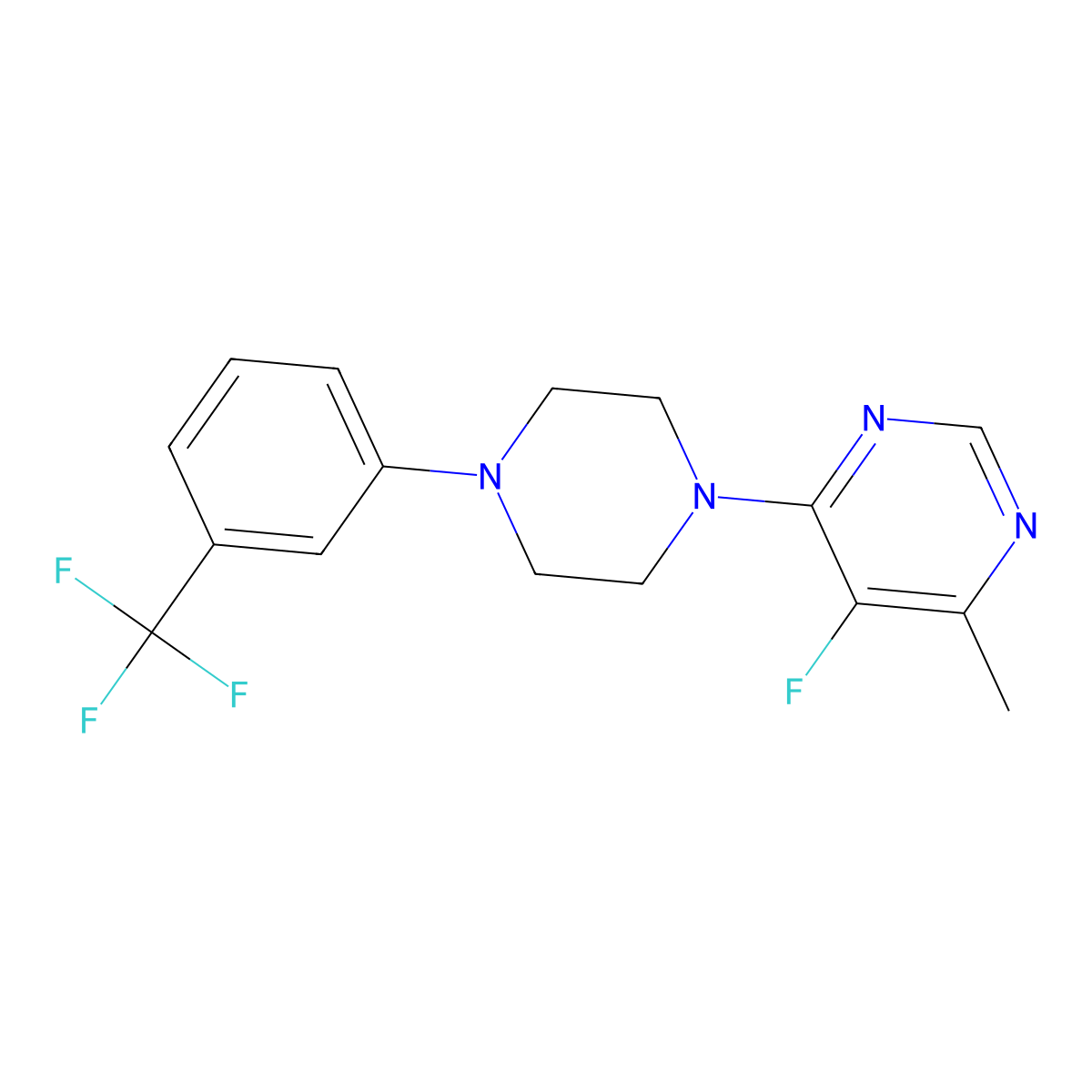 5-Fluoro-4-methyl-6-{4-[3-(trifluoromethyl)phenyl]piperazin-1-yl}pyrimidine molecular structure, CAS 2415531-34-7