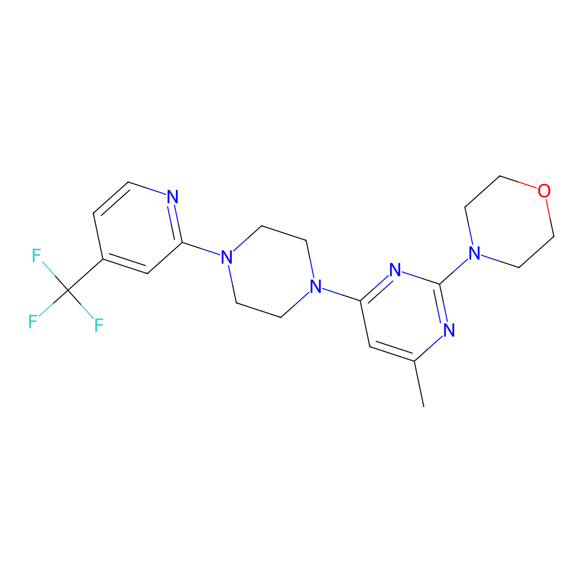 4-(4-Methyl-6-{4-[4-(trifluoromethyl)pyridin-2-yl]piperazin-1-yl}pyrimidin-2-yl)morpholine molecular structure, CAS 2415531-39-2
