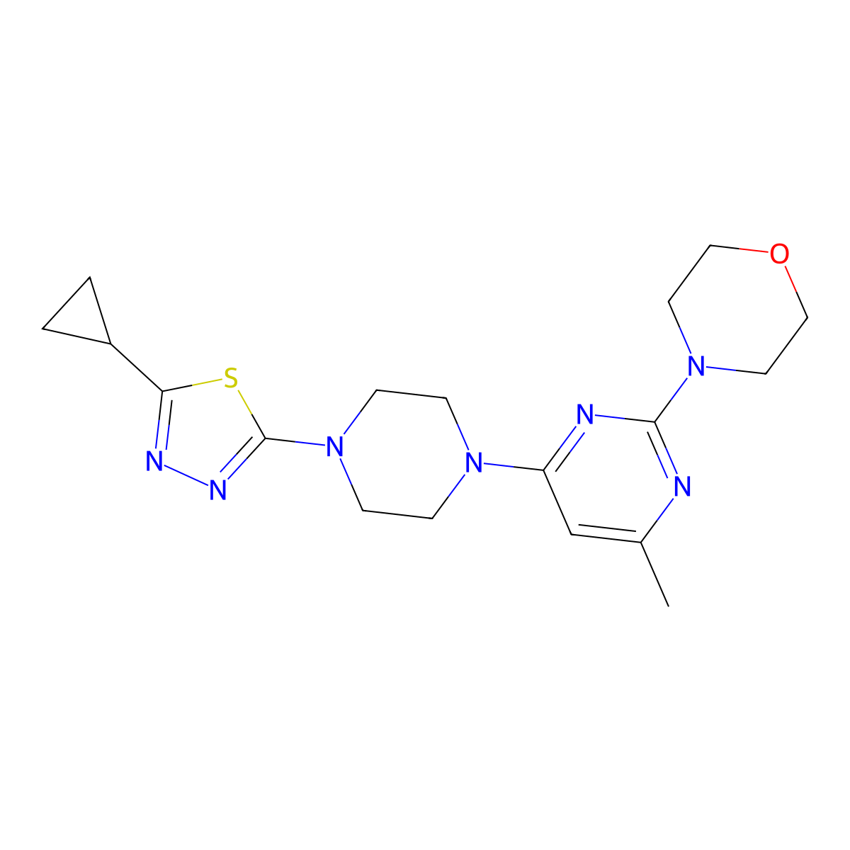 4-{4-[4-(5-Cyclopropyl-1,3,4-thiadiazol-2-yl)piperazin-1-yl]-6-methylpyrimidin-2-yl}morpholine molecular structure, CAS 2415531-40-5