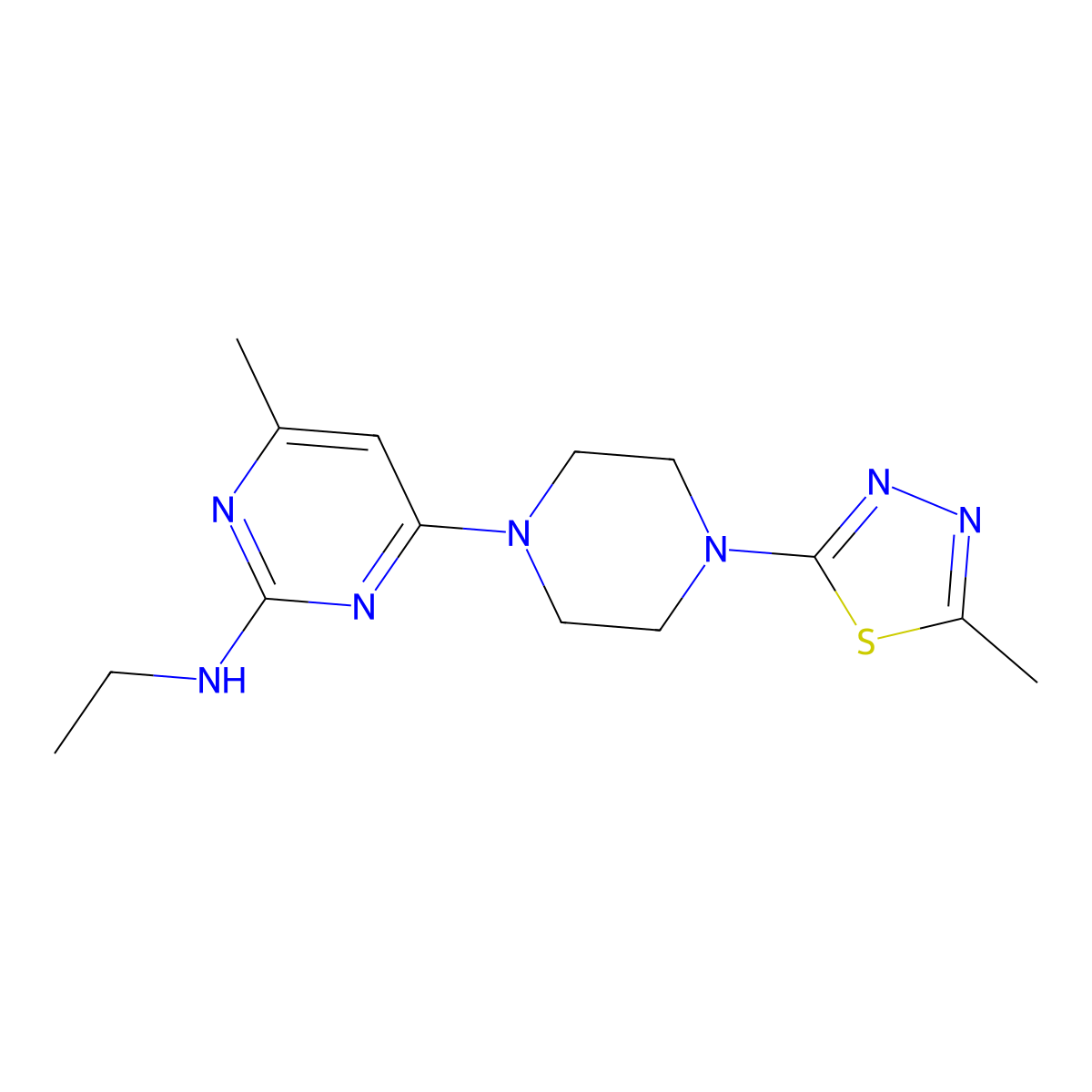 N-Ethyl-4-methyl-6-[4-(5-methyl-1,3,4-thiadiazol-2-yl)piperazin-1-yl]pyrimidin-2-amine molecular structure, CAS 2415531-47-2