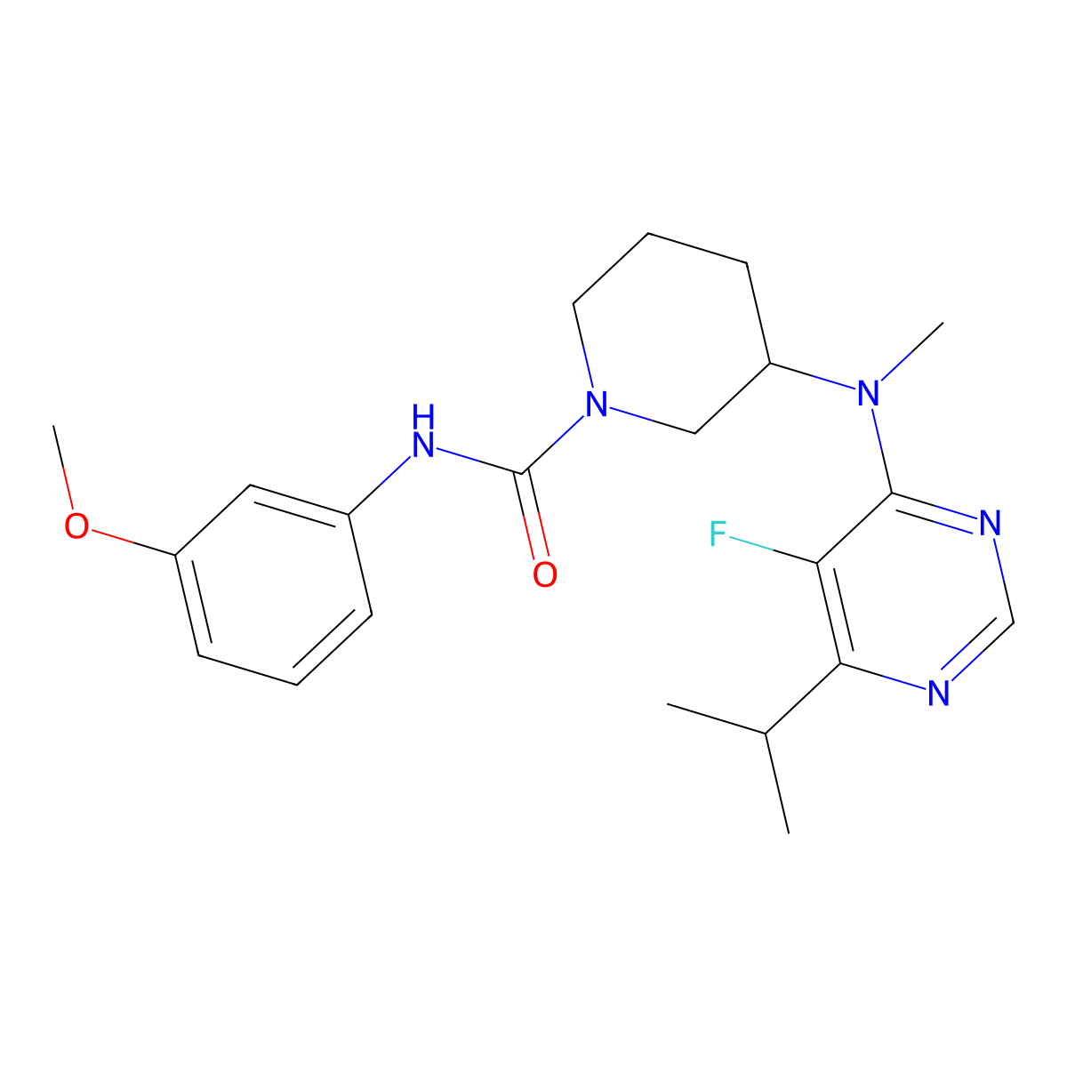 3-{[5-fluoro-6-(propan-2-yl)pyrimidin-4-yl](methyl)amino}-N-(3-methoxyphenyl)piperidine-1-carboxamide molecular structure, CAS 2415531-53-0