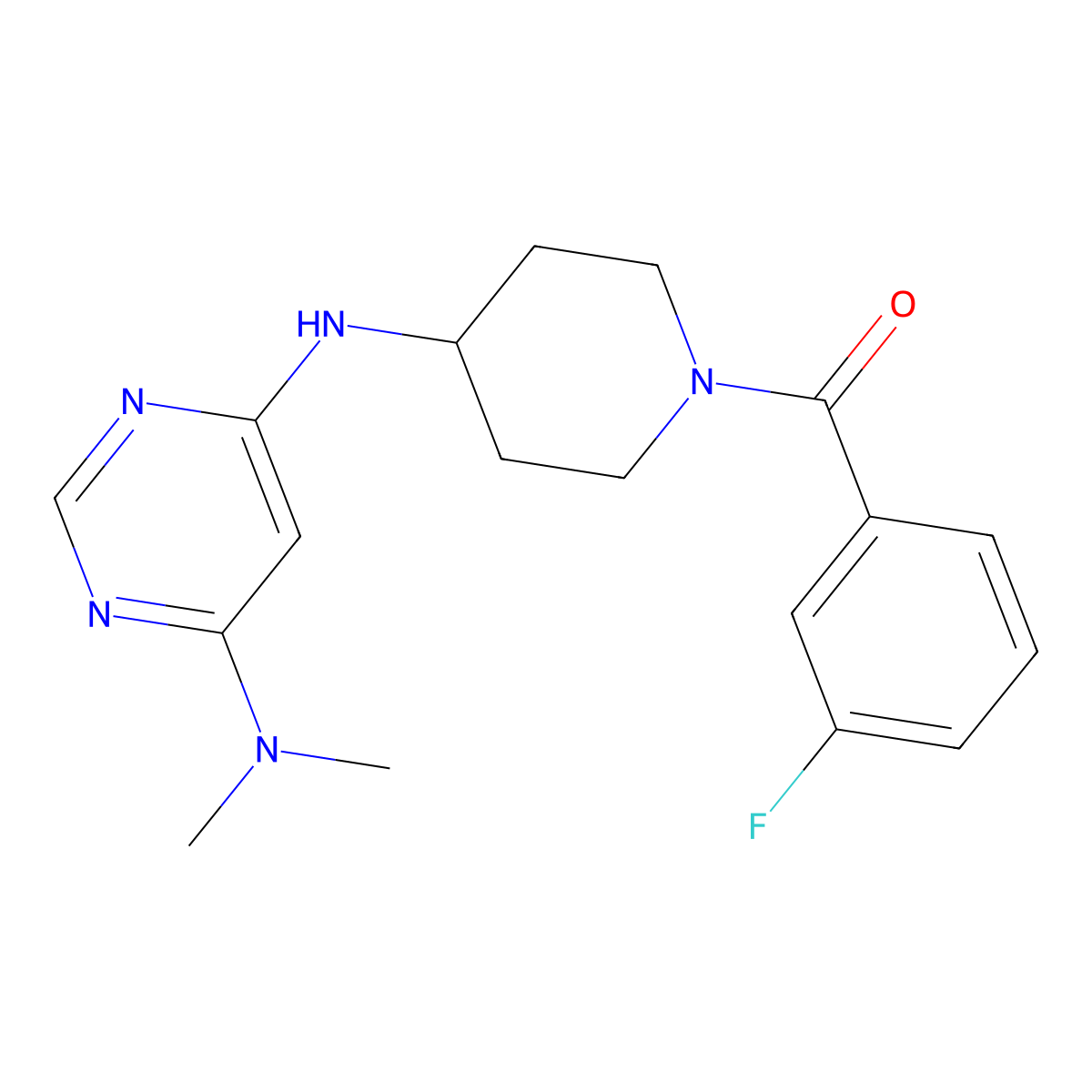 N6-[1-(3-fluorobenzoyl)piperidin-4-yl]-N4,N4-dimethylpyrimidine-4,6-diamine molecular structure, CAS 2415531-59-6