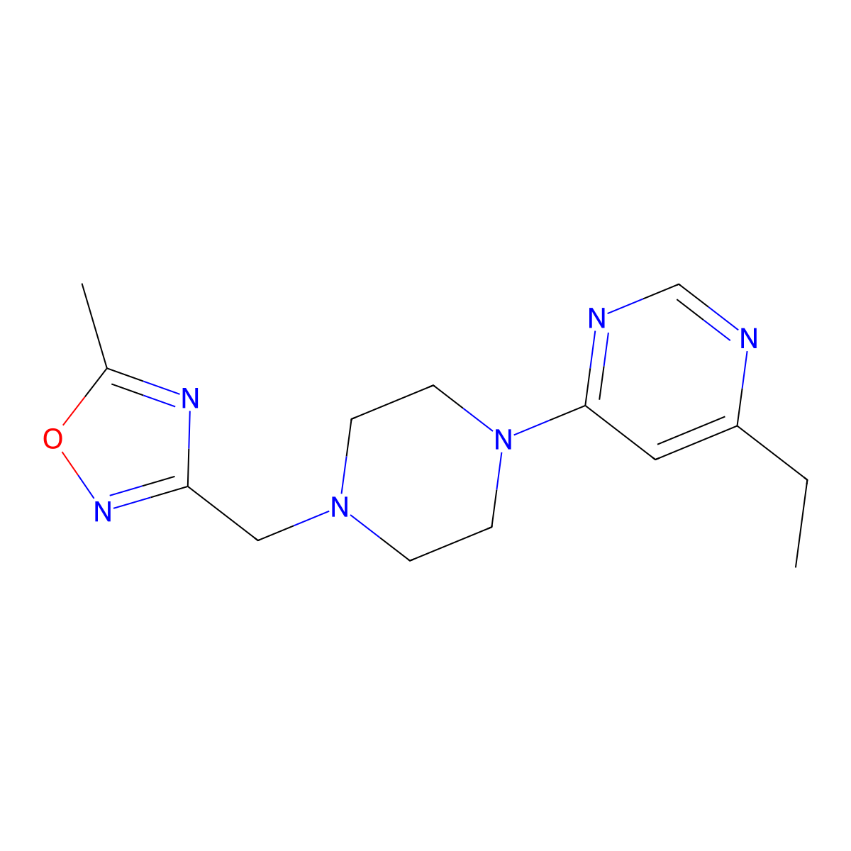 4-Ethyl-6-{4-[(5-methyl-1,2,4-oxadiazol-3-yl)methyl]piperazin-1-yl}pyrimidine molecular structure, CAS 2415531-63-2