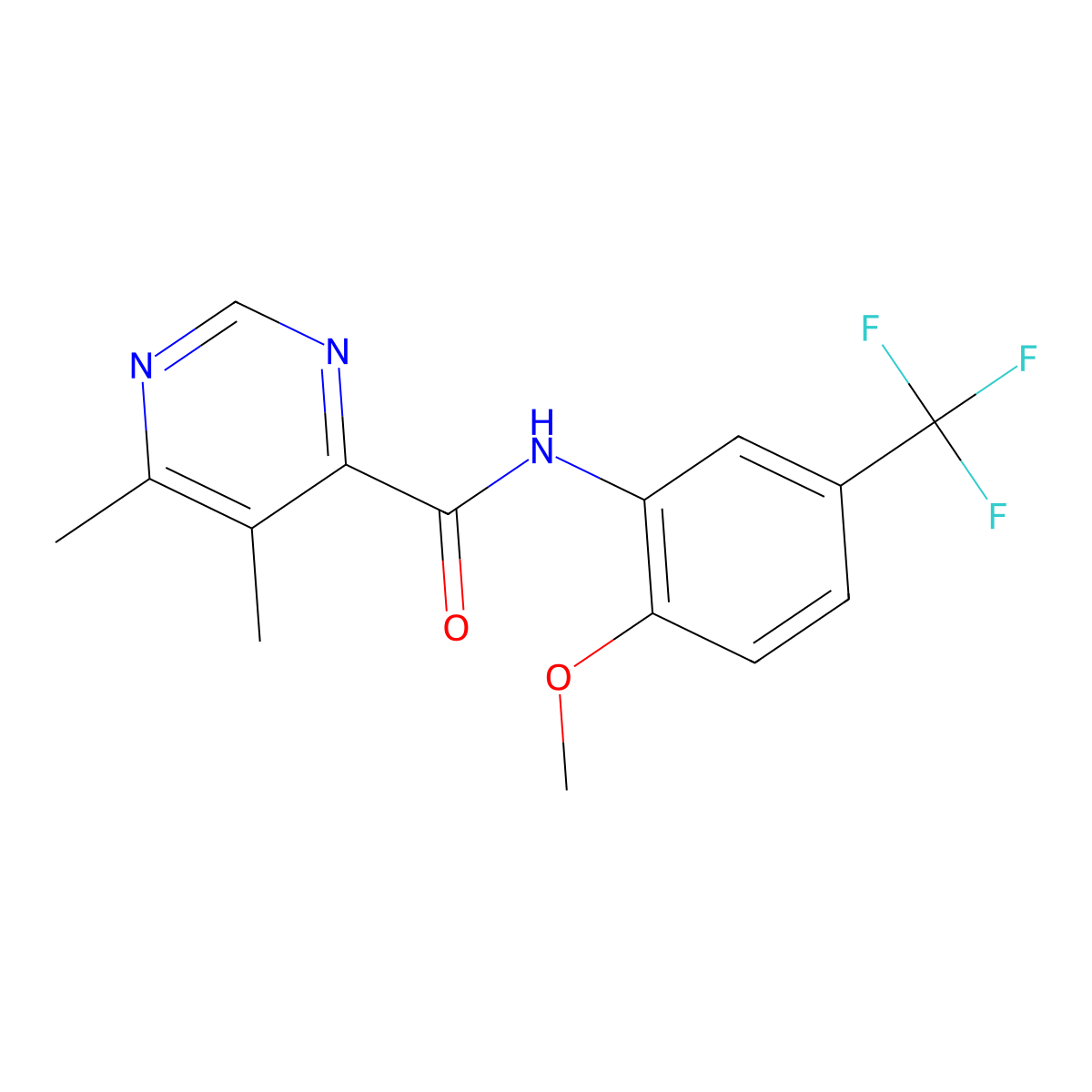 N-[2-Methoxy-5-(trifluoromethyl)phenyl]-5,6-dimethylpyrimidine-4-carboxamide molecular structure, CAS 2415531-72-3
