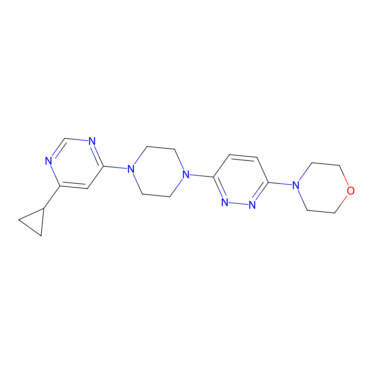 4-{6-[4-(6-Cyclopropylpyrimidin-4-yl)piperazin-1-yl]pyridazin-3-yl}morpholine molecular structure, CAS 2415531-73-4