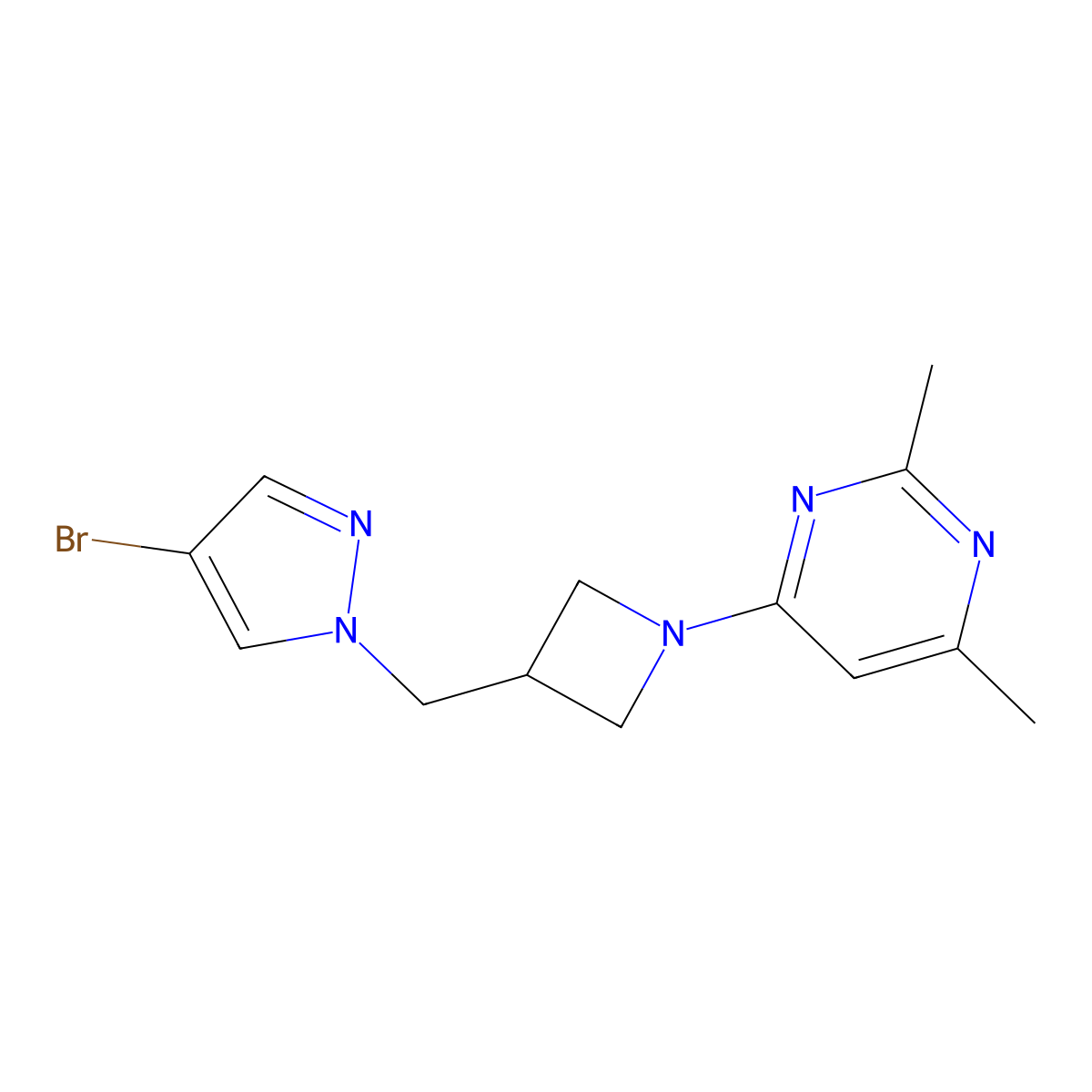 4-{3-[(4-bromo-1H-pyrazol-1-yl)methyl]azetidin-1-yl}-2,6-dimethylpyrimidine molecular structure, CAS 2415531-75-6