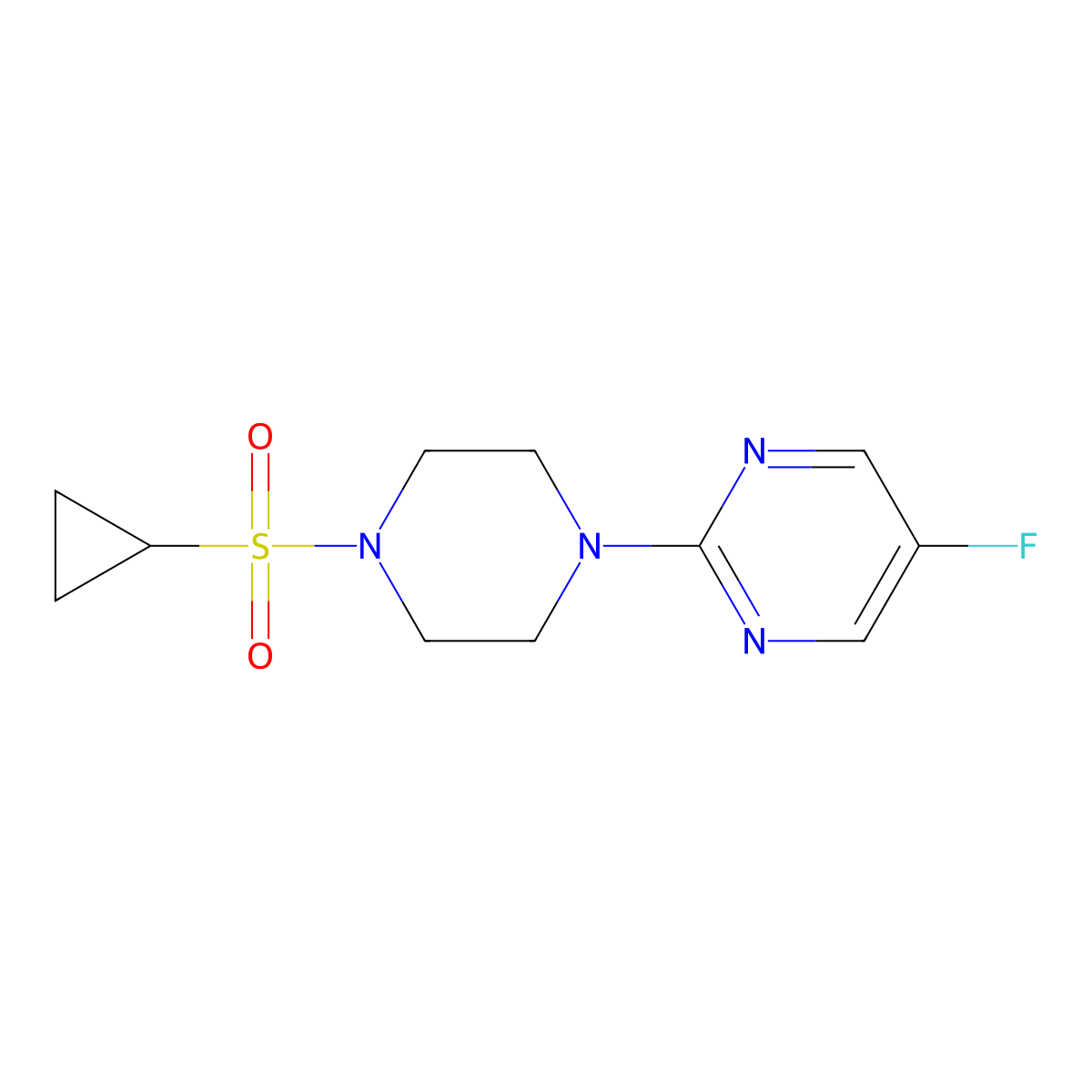 2-[4-(Cyclopropanesulfonyl)piperazin-1-yl]-5-fluoropyrimidine molecular structure, CAS 2415531-76-7