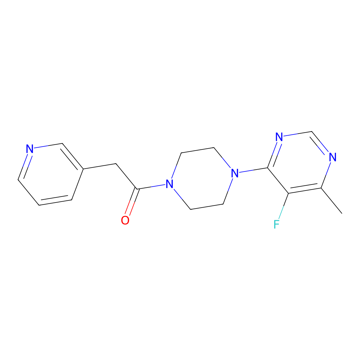 1-[4-(5-Fluoro-6-methylpyrimidin-4-yl)piperazin-1-yl]-2-(pyridin-3-yl)ethan-1-one molecular structure, CAS 2415531-84-7