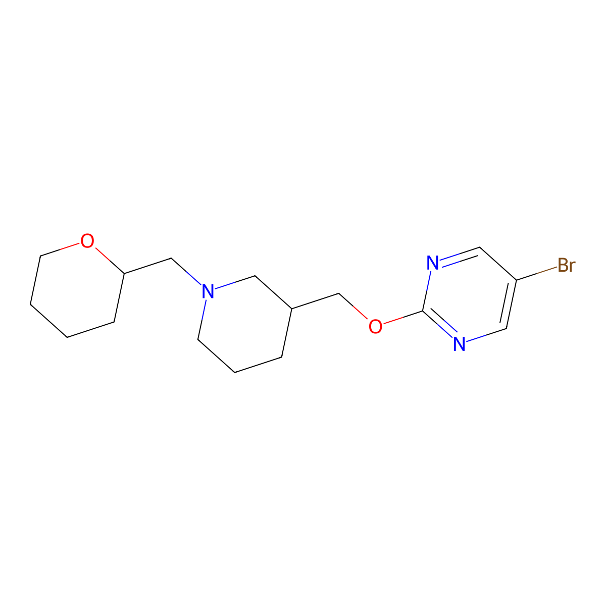 5-Bromo-2-({1-[(oxan-2-yl)methyl]piperidin-3-yl}methoxy)pyrimidine molecular structure, CAS 2415531-91-6