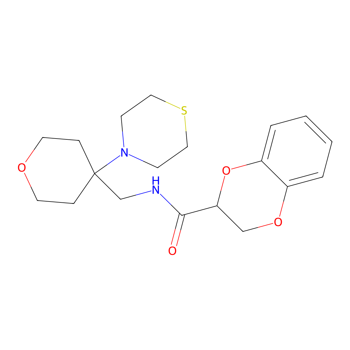 N-{[4-(thiomorpholin-4-yl)oxan-4-yl]methyl}-2,3-dihydro-1,4-benzodioxine-2-carboxamide molecular structure, CAS 2415531-92-7