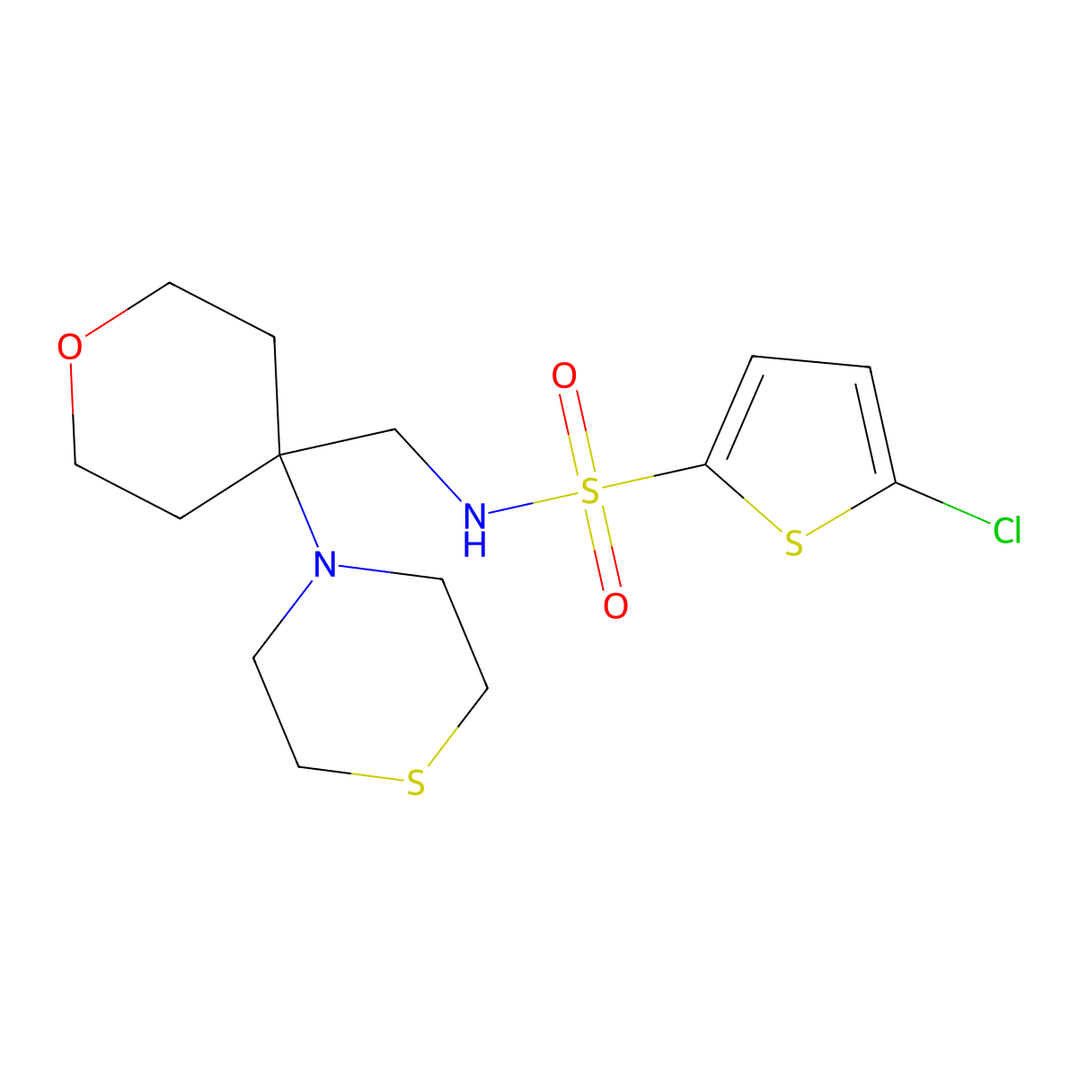 5-chloro-N-{[4-(thiomorpholin-4-yl)oxan-4-yl]methyl}thiophene-2-sulfonamide molecular structure, CAS 2415531-93-8