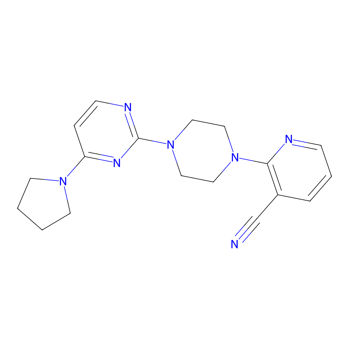 2-{4-[4-(Pyrrolidin-1-yl)pyrimidin-2-yl]piperazin-1-yl}pyridine-3-carbonitrile molecular structure, CAS 2415531-95-0