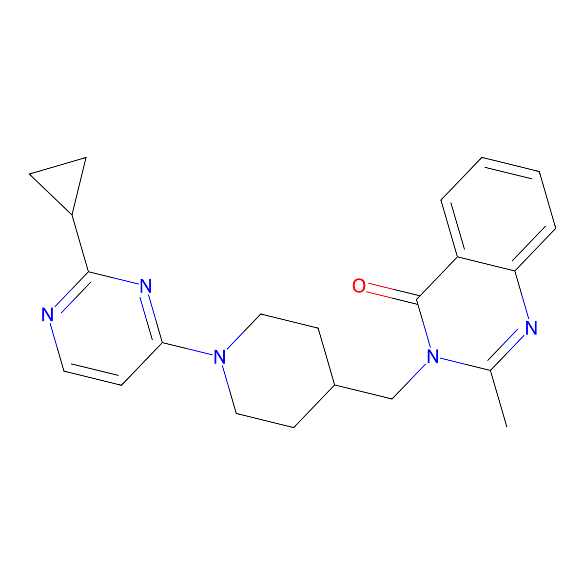 3-{[1-(2-Cyclopropylpyrimidin-4-yl)piperidin-4-yl]methyl}-2-methyl-3,4-dihydroquinazolin-4-one molecular structure, CAS 2415532-01-1
