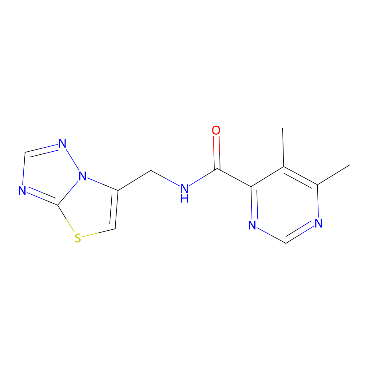 5,6-dimethyl-N-({[1,2,4]triazolo[3,2-b][1,3]thiazol-6-yl}methyl)pyrimidine-4-carboxamide molecular structure, CAS 2415532-02-2