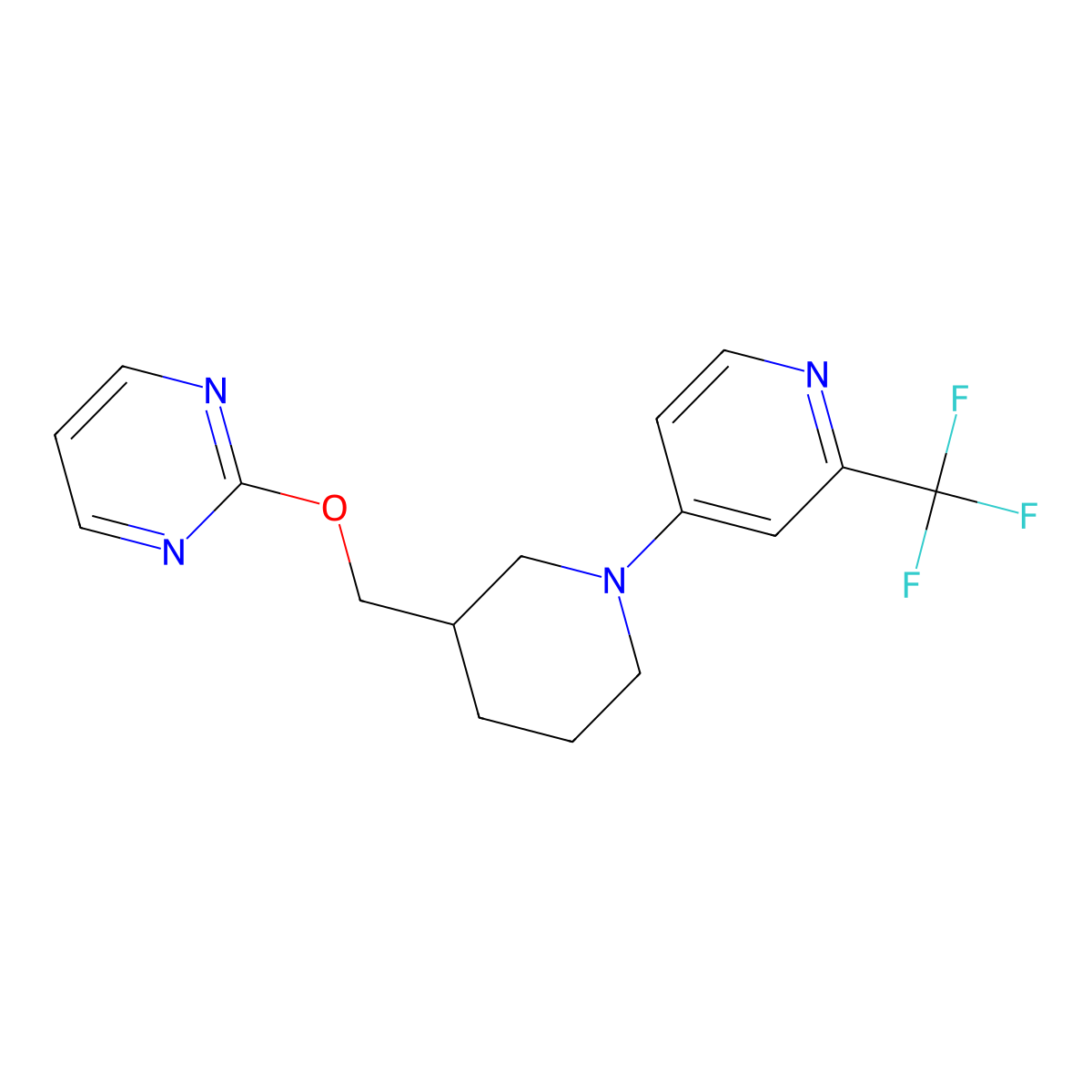 2-({1-[2-(Trifluoromethyl)pyridin-4-yl]piperidin-3-yl}methoxy)pyrimidine molecular structure, CAS 2415532-10-2