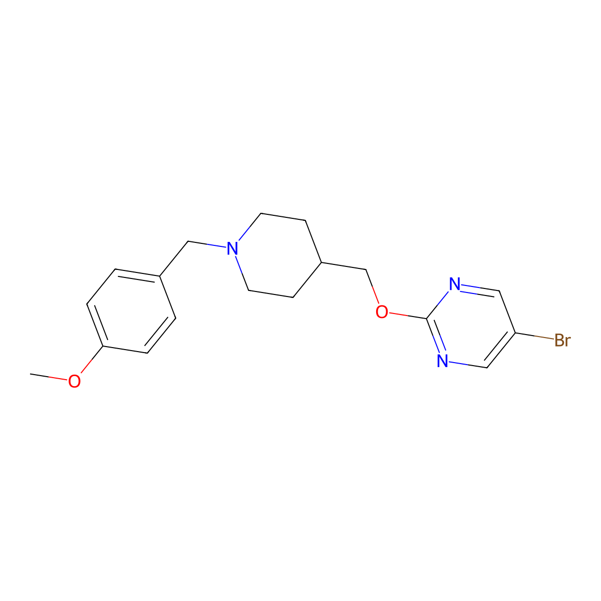 5-Bromo-2-({1-[(4-methoxyphenyl)methyl]piperidin-4-yl}methoxy)pyrimidine molecular structure, CAS 2415532-13-5