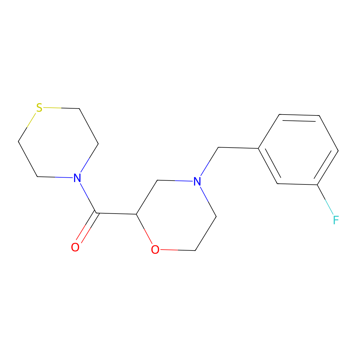 4-[(3-Fluorophenyl)methyl]-2-(thiomorpholine-4-carbonyl)morpholine molecular structure, CAS 2415532-16-8