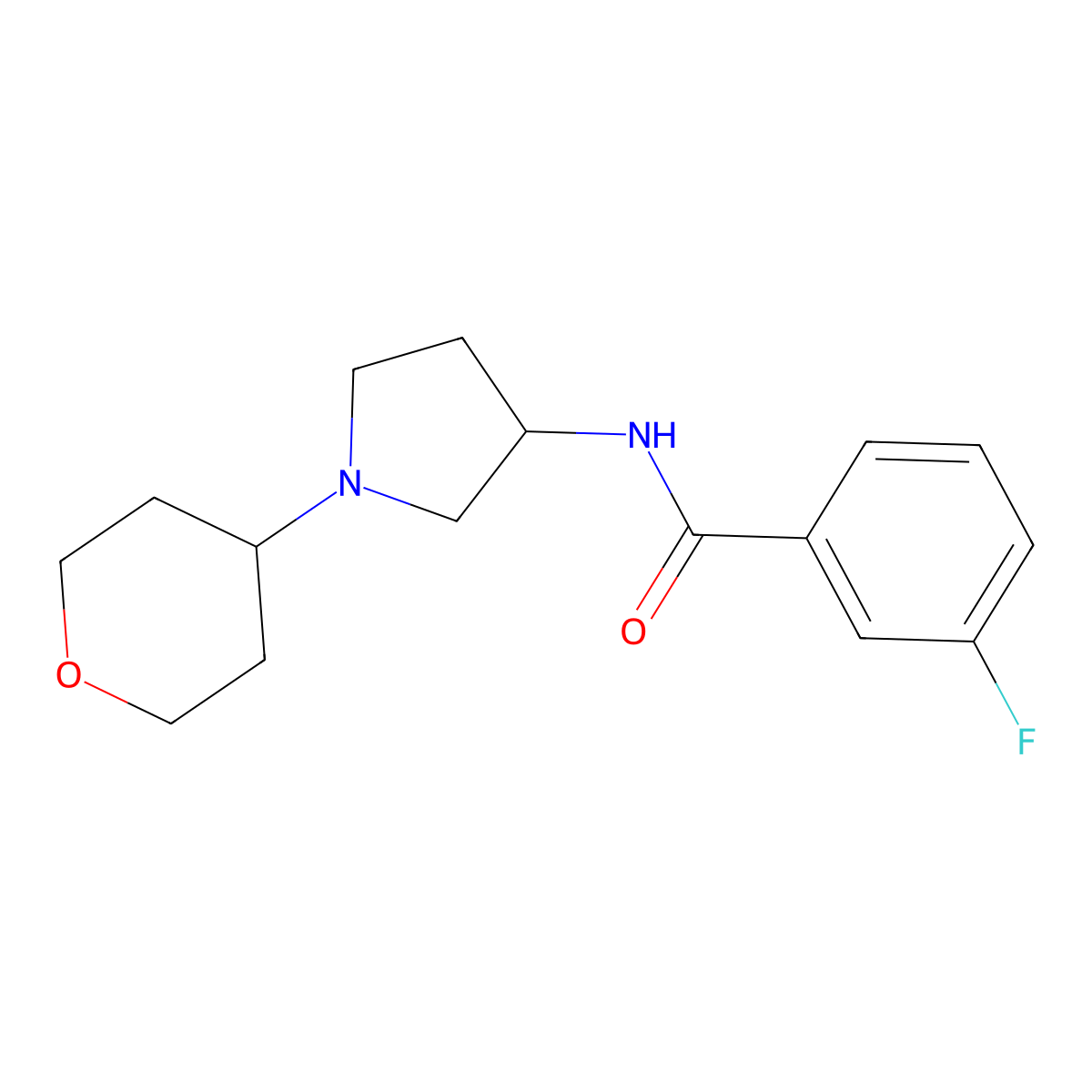 3-Fluoro-N-[1-(oxan-4-yl)pyrrolidin-3-yl]benzamide molecular structure, CAS 2415532-17-9