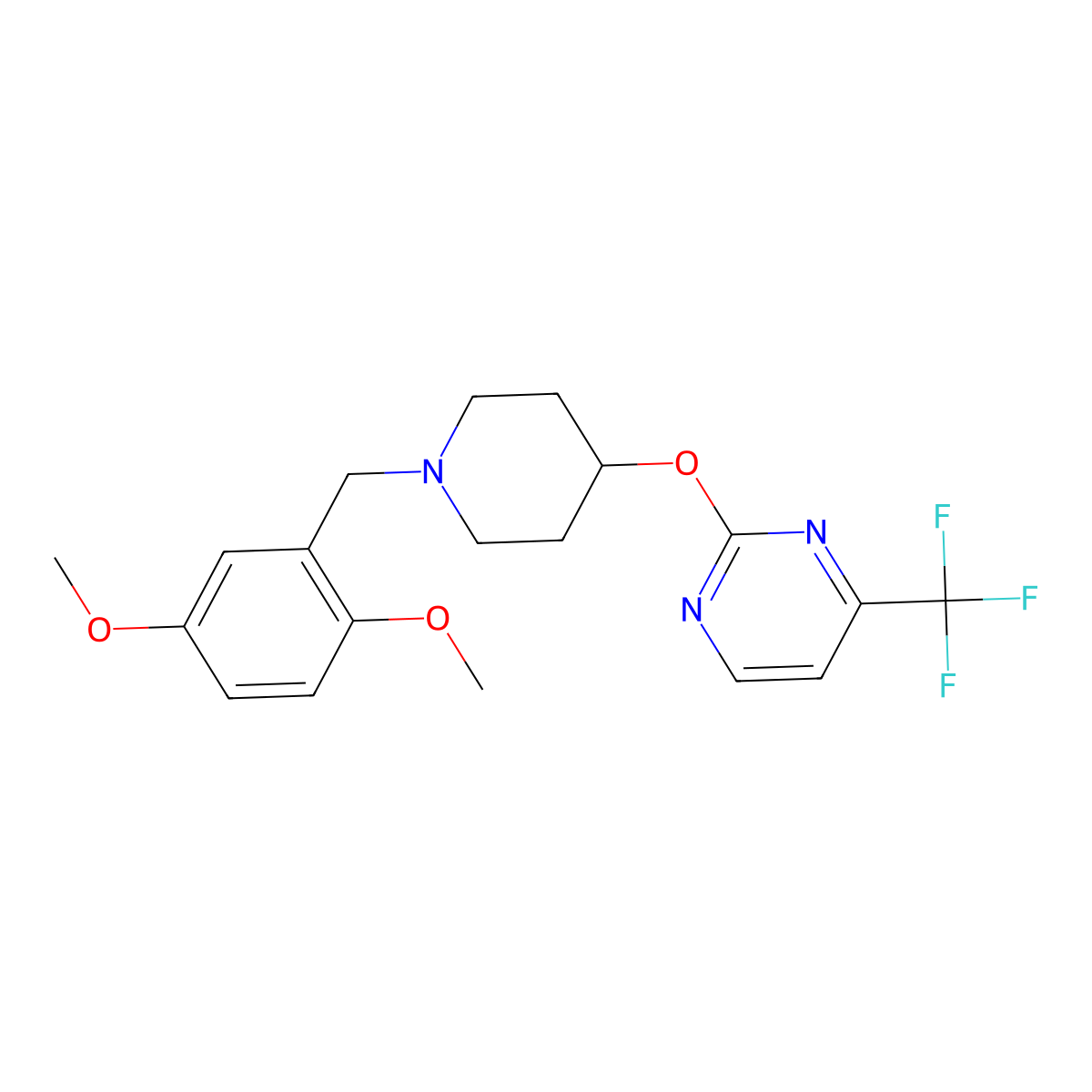 2-({1-[(2,5-Dimethoxyphenyl)methyl]piperidin-4-yl}oxy)-4-(trifluoromethyl)pyrimidine molecular structure, CAS 2415532-21-5