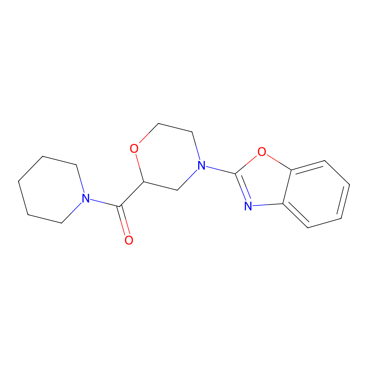 2-[2-(Piperidine-1-carbonyl)morpholin-4-yl]-1,3-benzoxazole molecular structure, CAS 2415532-23-7