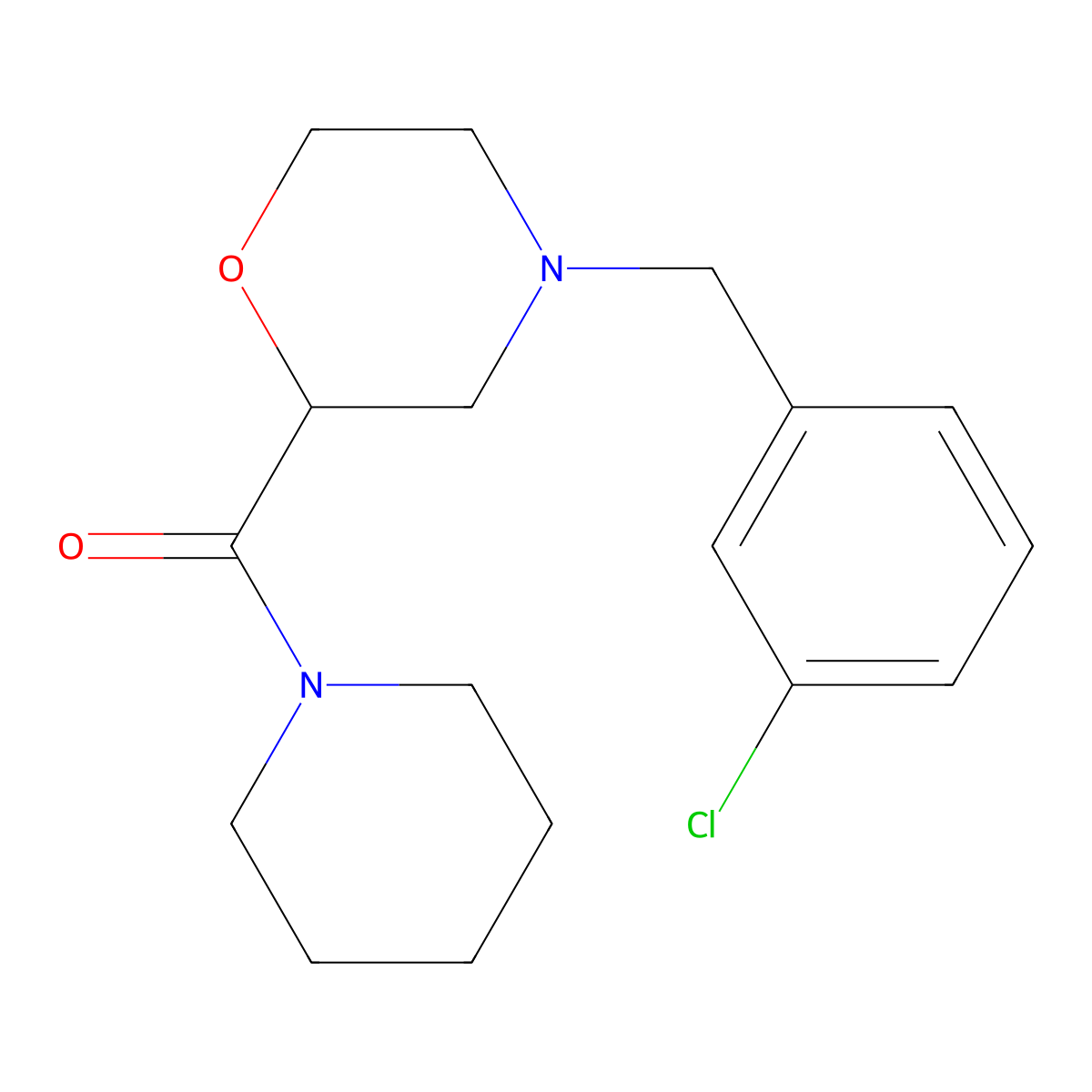 4-[(3-Chlorophenyl)methyl]-2-(piperidine-1-carbonyl)morpholine molecular structure, CAS 2415532-34-0