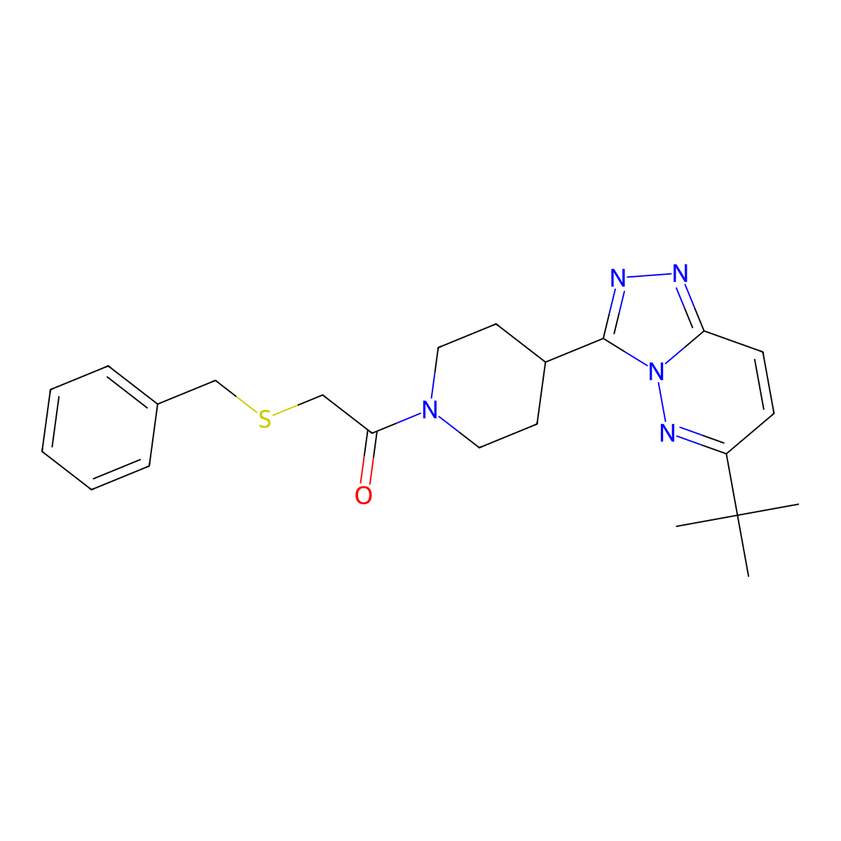 2-(Benzylsulfanyl)-1-(4-{6-tert-butyl-[1,2,4]triazolo[4,3-b]pyridazin-3-yl}piperidin-1-yl)ethan-1-one molecular structure, CAS 2415532-47-5
