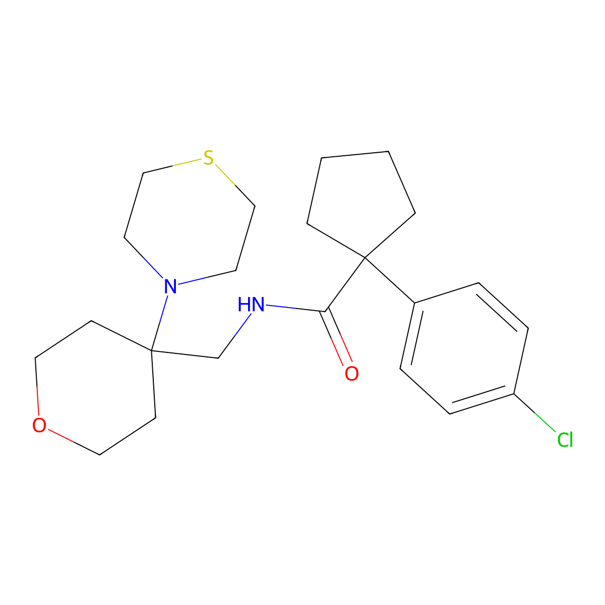 1-(4-chlorophenyl)-N-{[4-(thiomorpholin-4-yl)oxan-4-yl]methyl}cyclopentane-1-carboxamide molecular structure, CAS 2415532-51-1