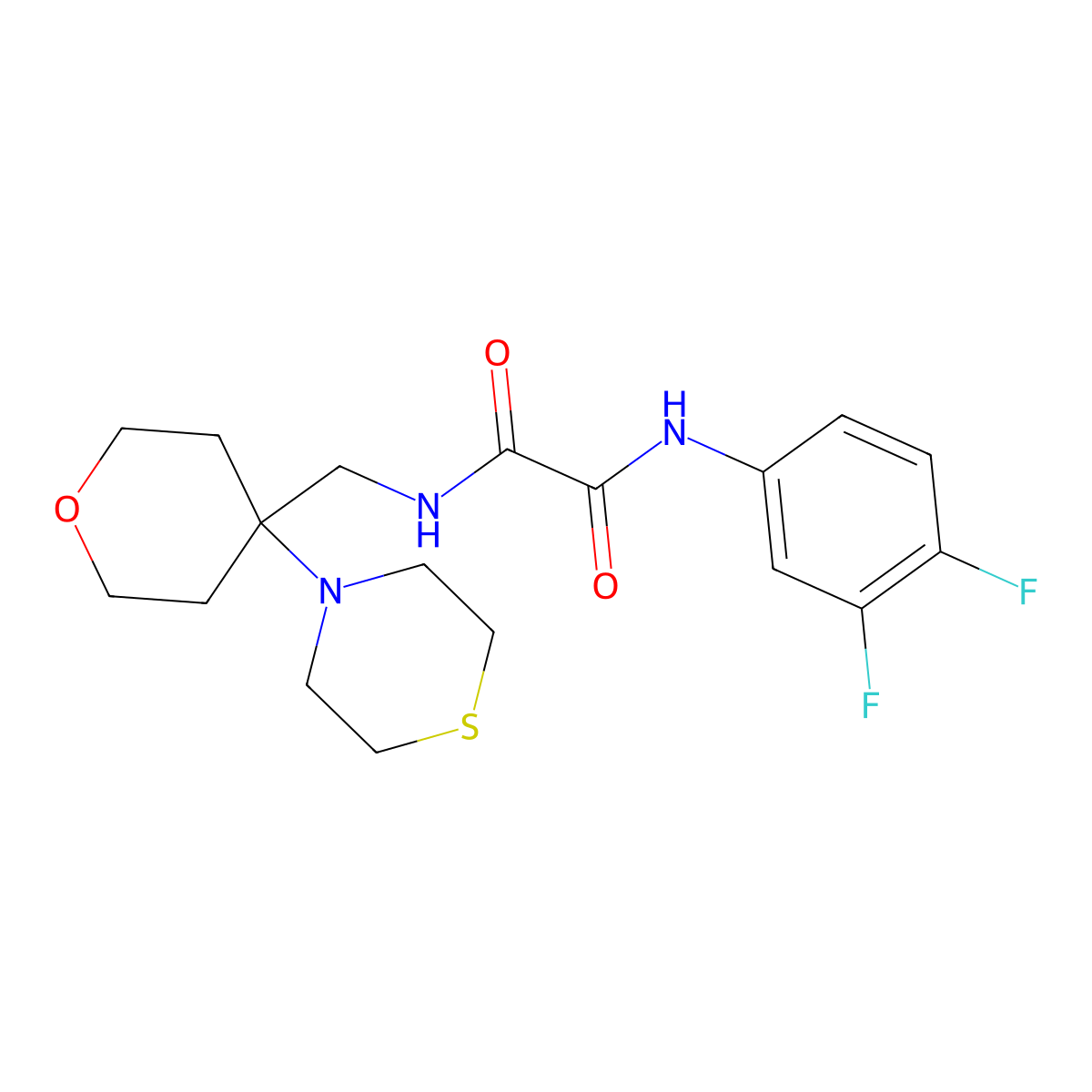 N'-(3,4-difluorophenyl)-N-{[4-(thiomorpholin-4-yl)oxan-4-yl]methyl}ethanediamide molecular structure, CAS 2415532-53-3