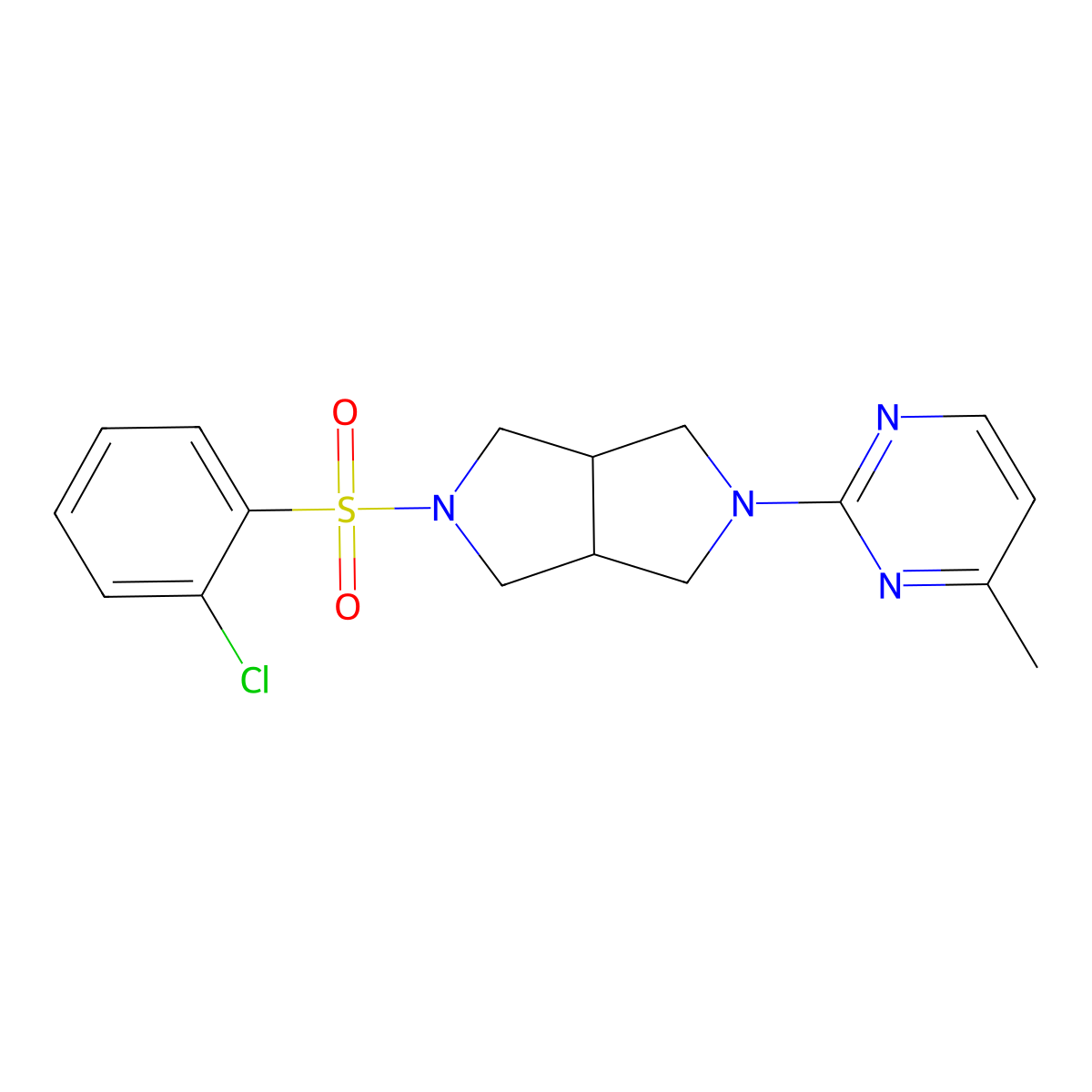 2-[5-(2-Chlorobenzenesulfonyl)-octahydropyrrolo[3,4-c]pyrrol-2-yl]-4-methylpyrimidine molecular structure, CAS 2415532-57-7