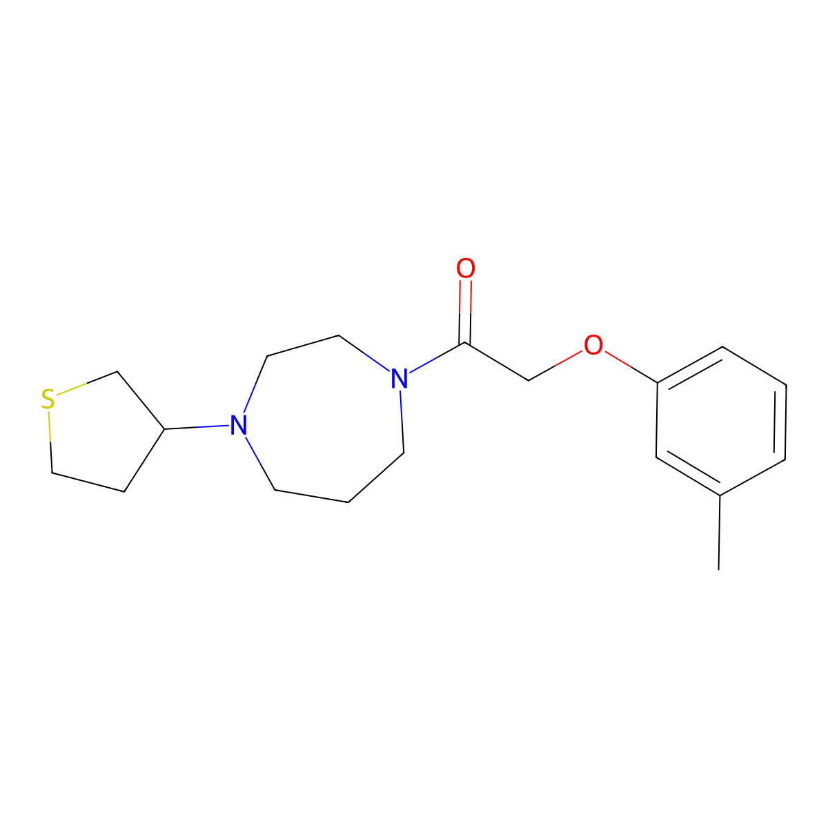2-(3-Methylphenoxy)-1-[4-(thiolan-3-yl)-1,4-diazepan-1-yl]ethan-1-one molecular structure, CAS 2415532-59-9