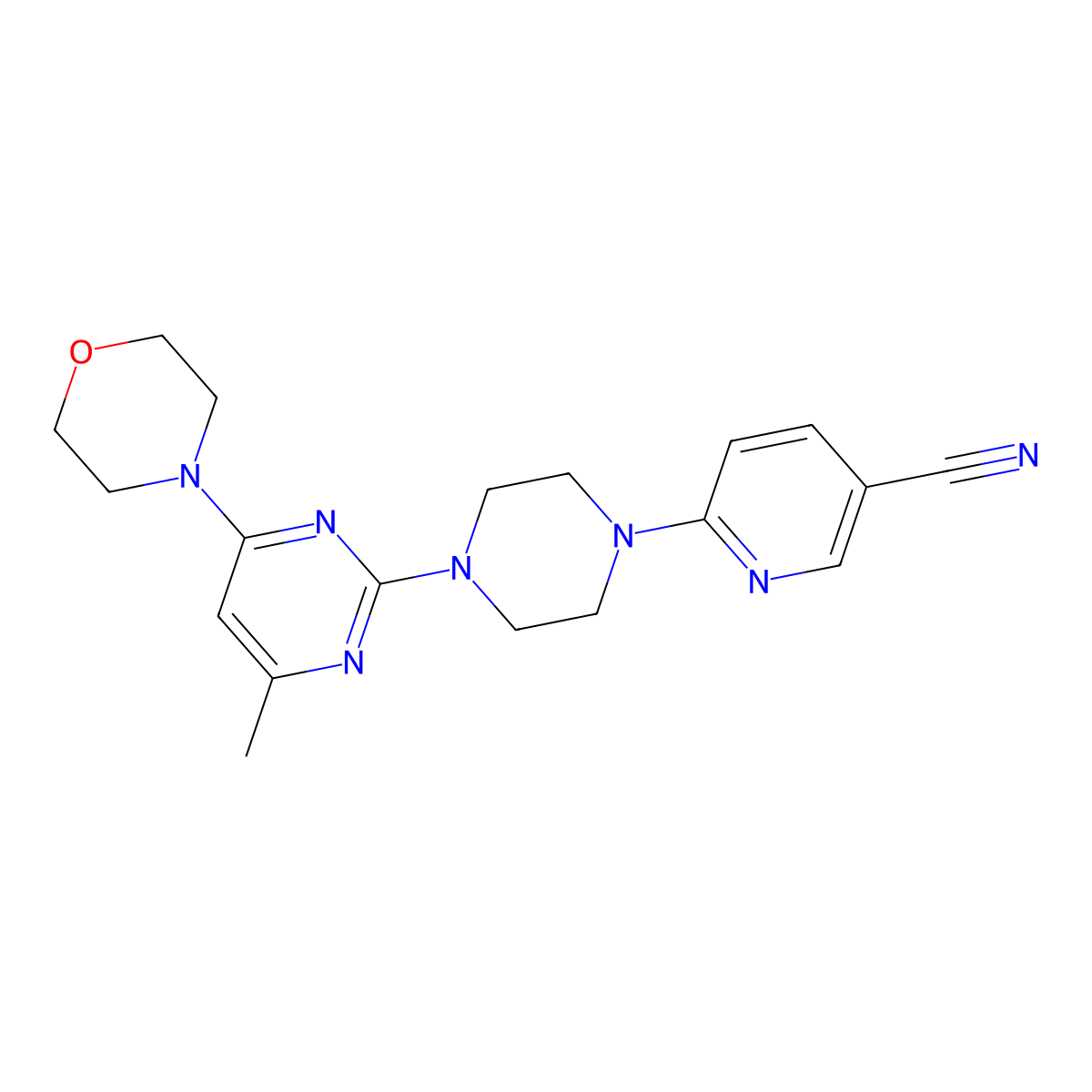6-{4-[4-Methyl-6-(morpholin-4-yl)pyrimidin-2-yl]piperazin-1-yl}pyridine-3-carbonitrile molecular structure, CAS 2415532-61-3