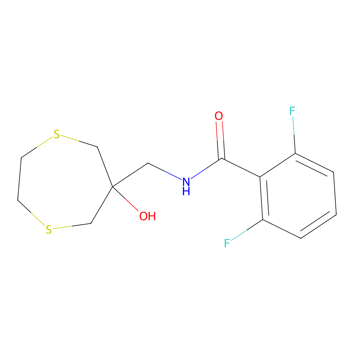 2,6-Difluoro-N-[(6-hydroxy-1,4-dithiepan-6-yl)methyl]benzamide molecular structure, CAS 2415532-64-6