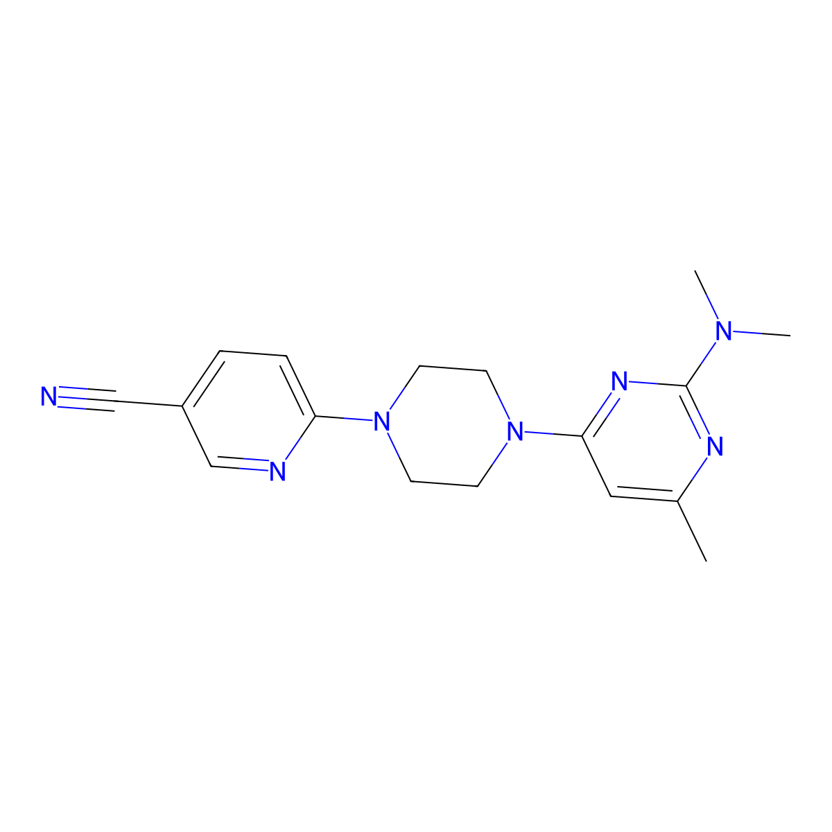 6-{4-[2-(Dimethylamino)-6-methylpyrimidin-4-yl]piperazin-1-yl}pyridine-3-carbonitrile molecular structure, CAS 2415532-69-1