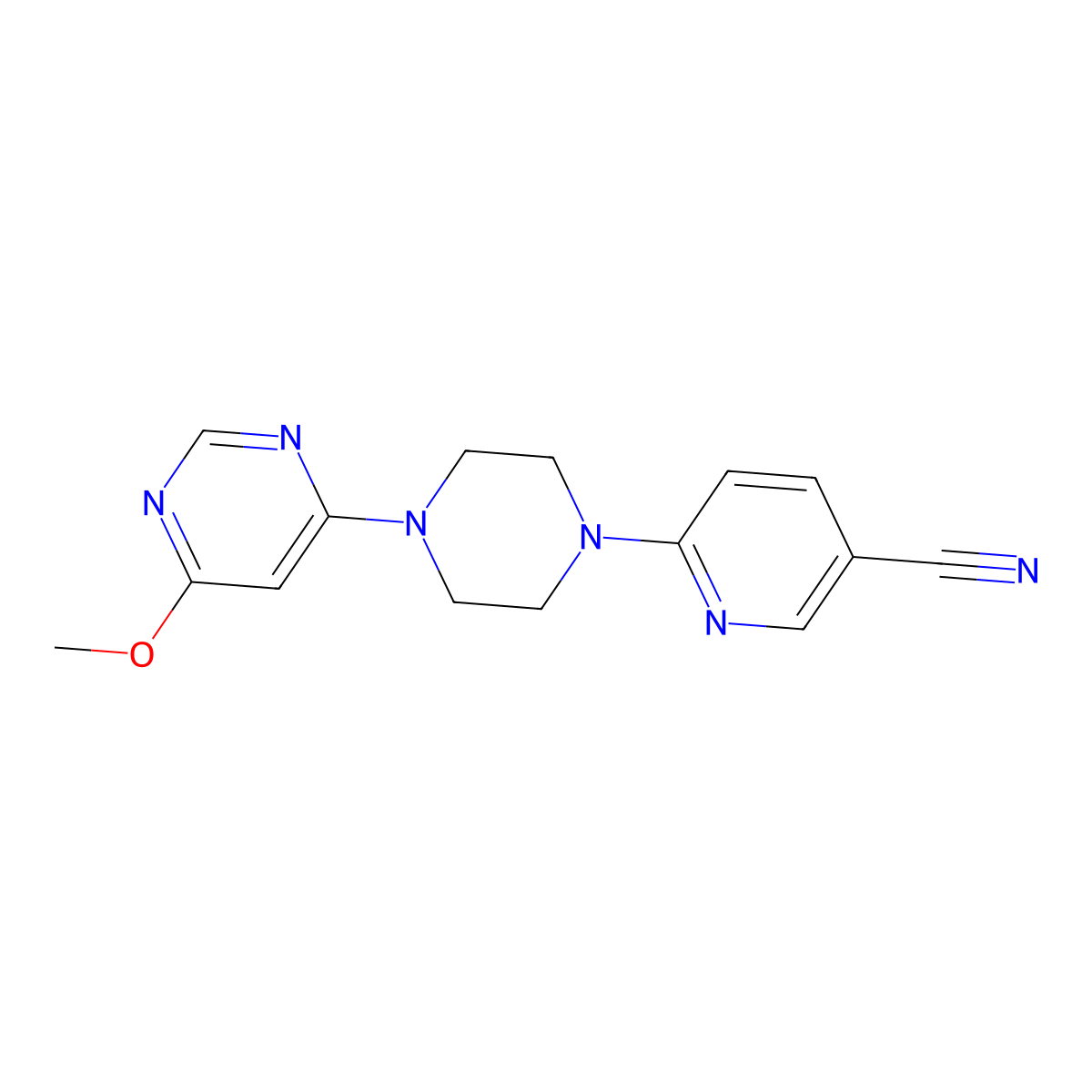 6-[4-(6-Methoxypyrimidin-4-yl)piperazin-1-yl]pyridine-3-carbonitrile molecular structure, CAS 2415532-70-4