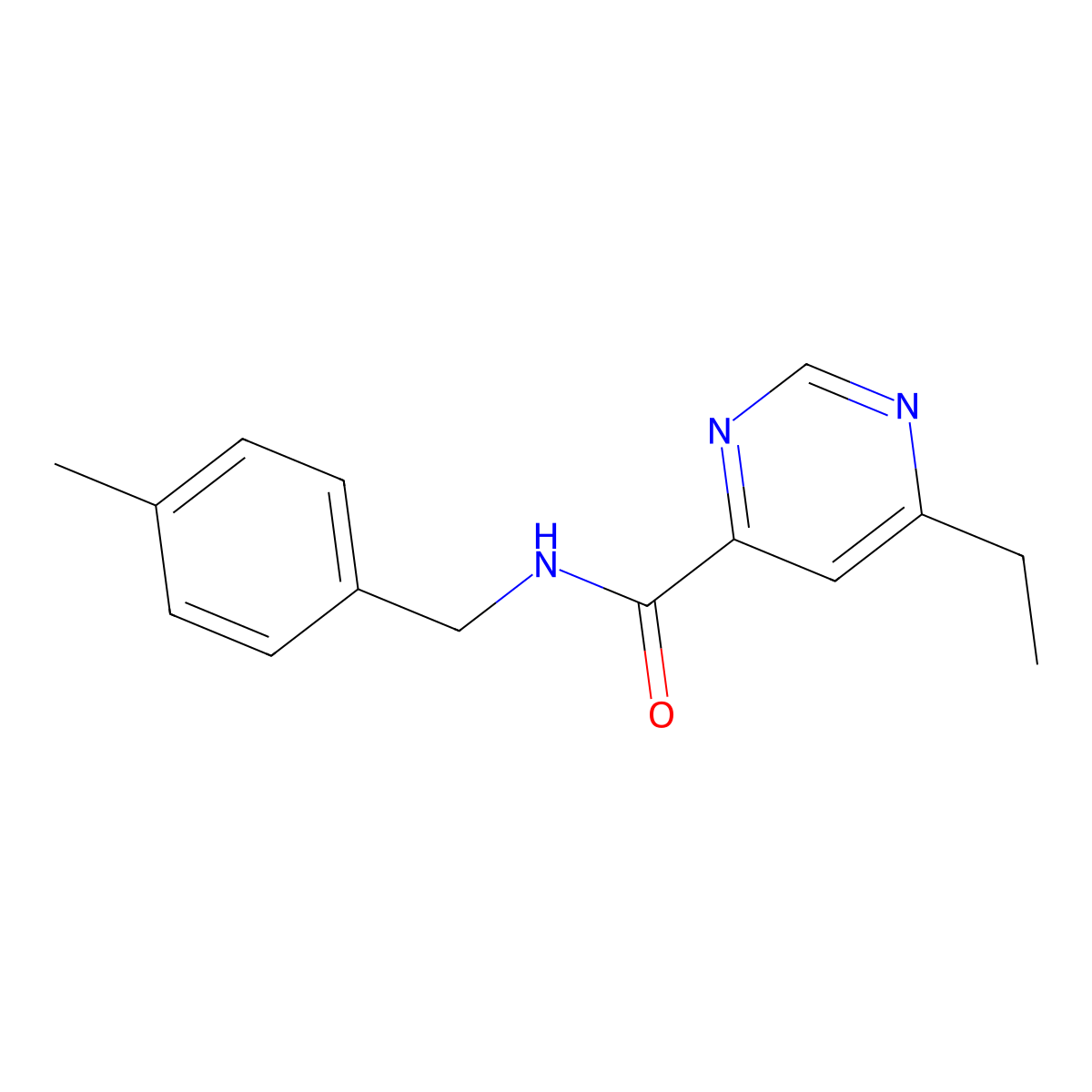 6-Ethyl-N-[(4-methylphenyl)methyl]pyrimidine-4-carboxamide molecular structure, CAS 2415532-75-9