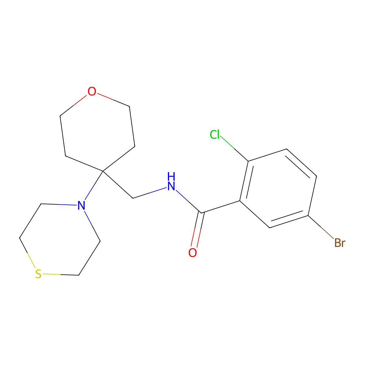 5-bromo-2-chloro-N-{[4-(thiomorpholin-4-yl)oxan-4-yl]methyl}benzamide molecular structure, CAS 2415532-77-1