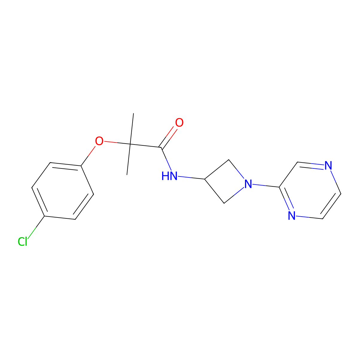 2-(4-chlorophenoxy)-2-methyl-N-[1-(pyrazin-2-yl)azetidin-3-yl]propanamide molecular structure, CAS 2415532-81-7