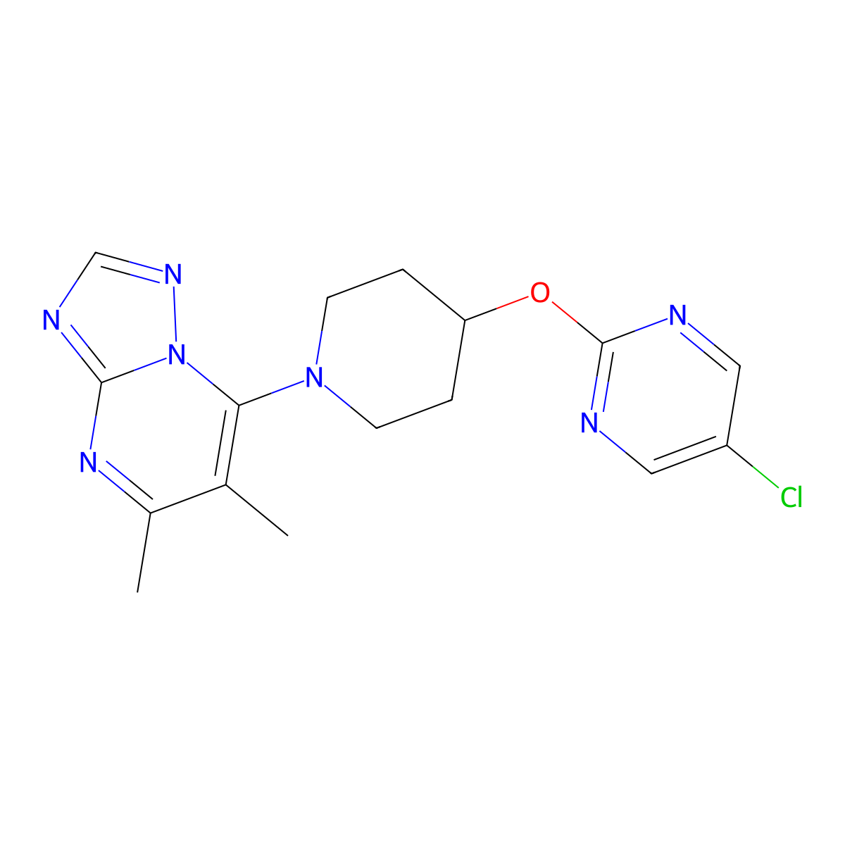 5-Chloro-2-[(1-{5,6-dimethyl-[1,2,4]triazolo[1,5-a]pyrimidin-7-yl}piperidin-4-yl)oxy]pyrimidine molecular structure, CAS 2415532-82-8