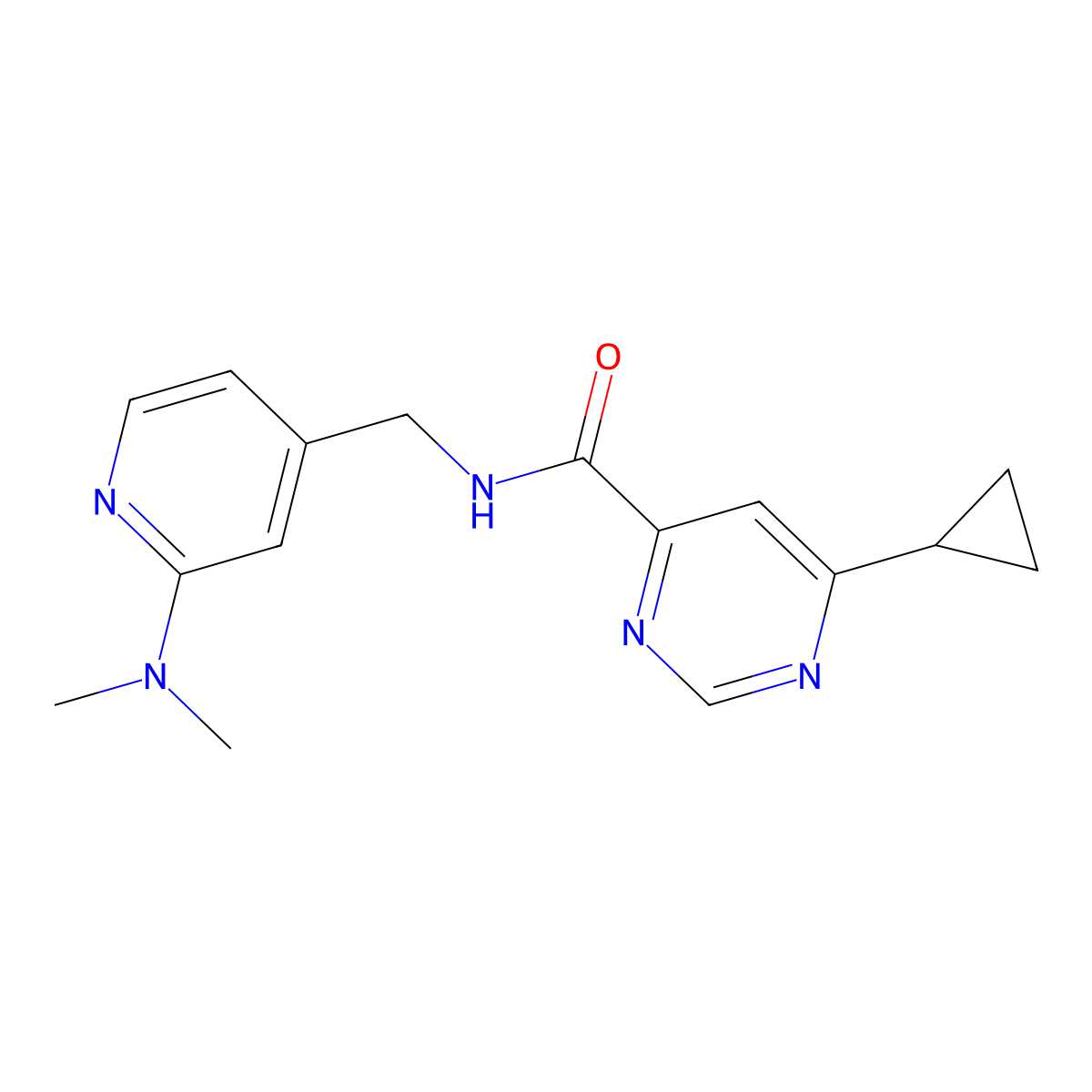 6-cyclopropyl-N-{[2-(dimethylamino)pyridin-4-yl]methyl}pyrimidine-4-carboxamide molecular structure, CAS 2415532-85-1