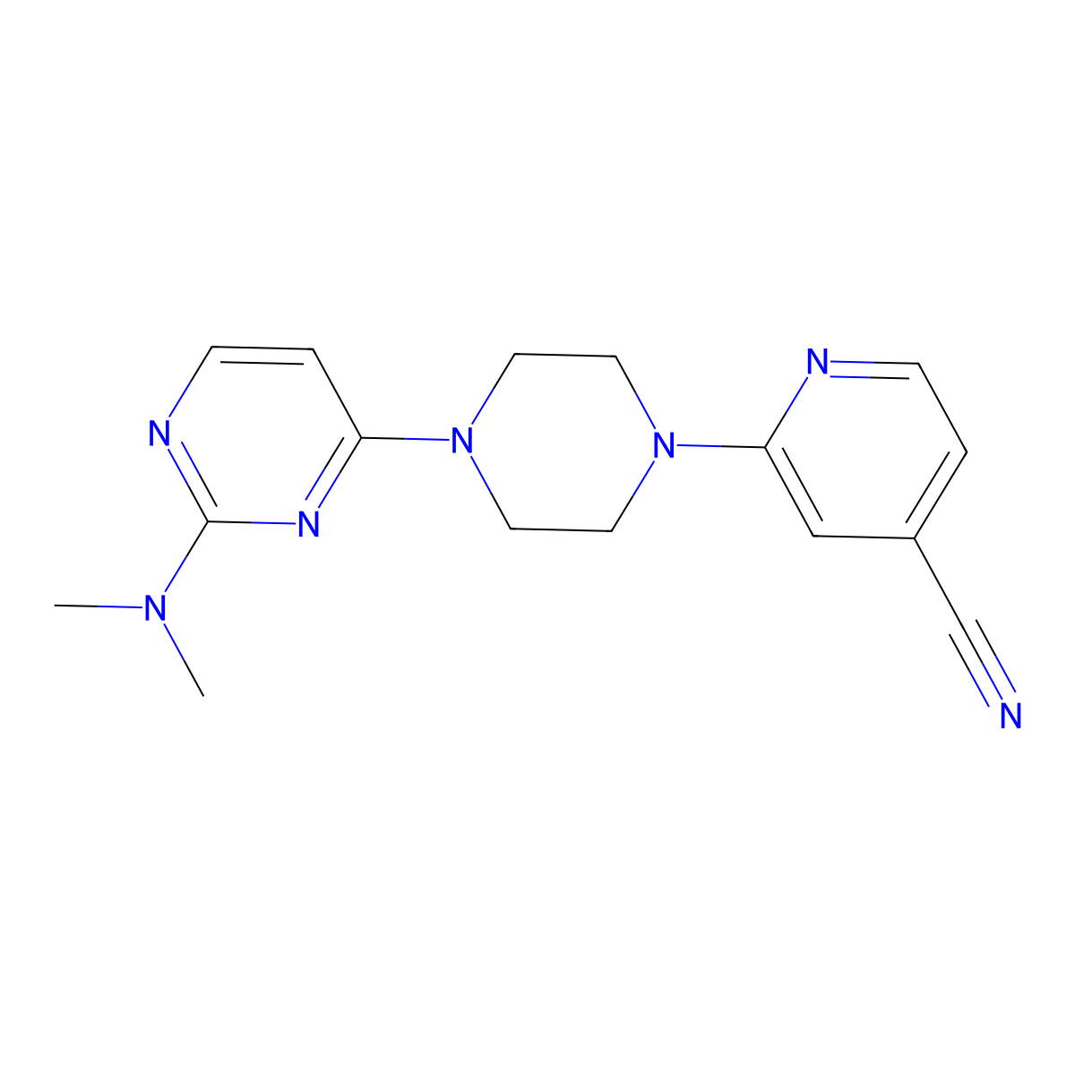 2-{4-[2-(Dimethylamino)pyrimidin-4-yl]piperazin-1-yl}pyridine-4-carbonitrile molecular structure, CAS 2415532-88-4