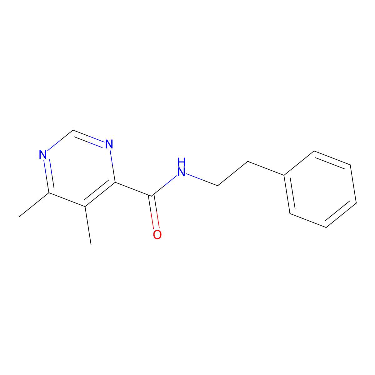 5,6-Dimethyl-N-(2-phenylethyl)pyrimidine-4-carboxamide molecular structure, CAS 2415532-90-8