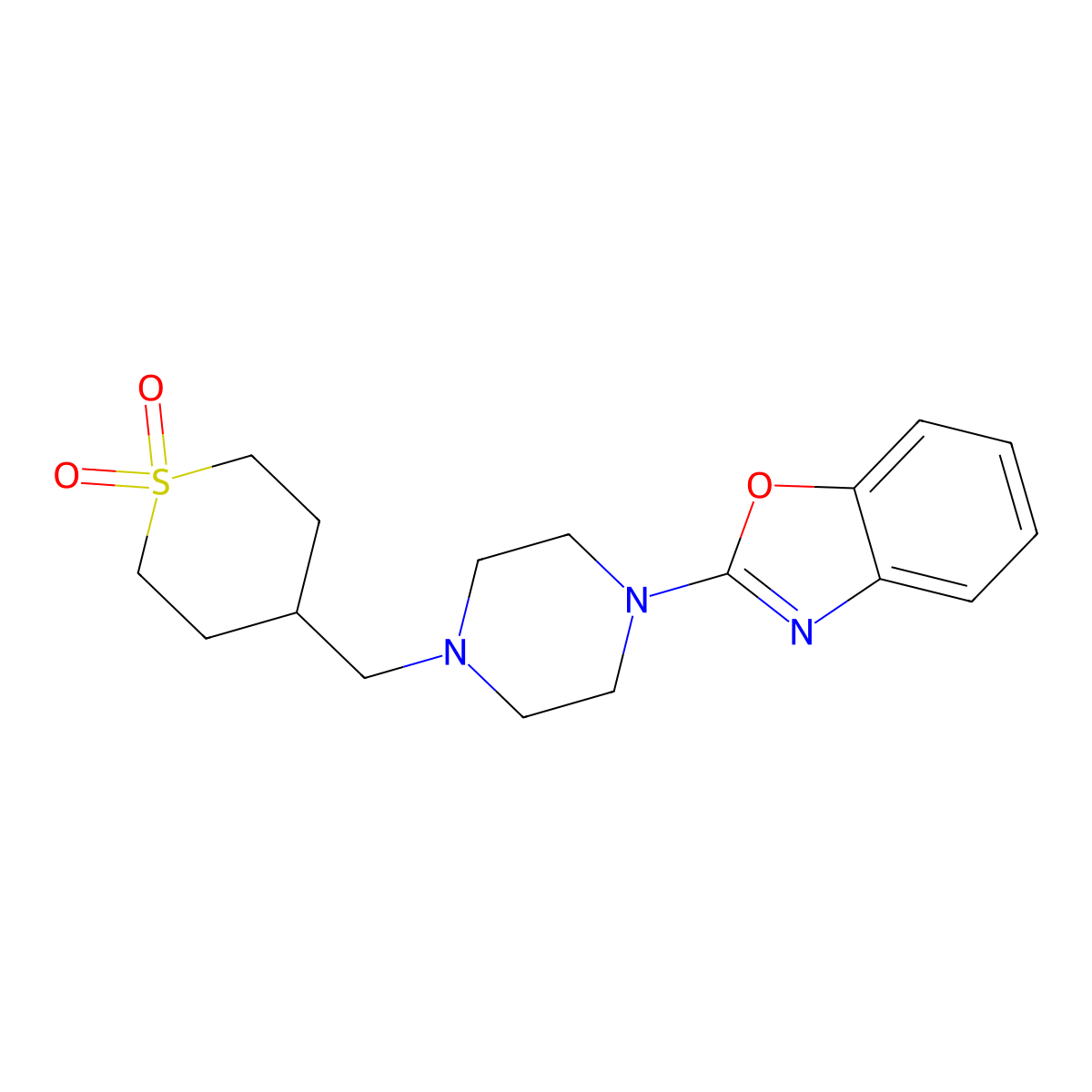 4-{[4-(1,3-Benzoxazol-2-yl)piperazin-1-yl]methyl}-1lambda6-thiane-1,1-dione molecular structure, CAS 2415532-94-2