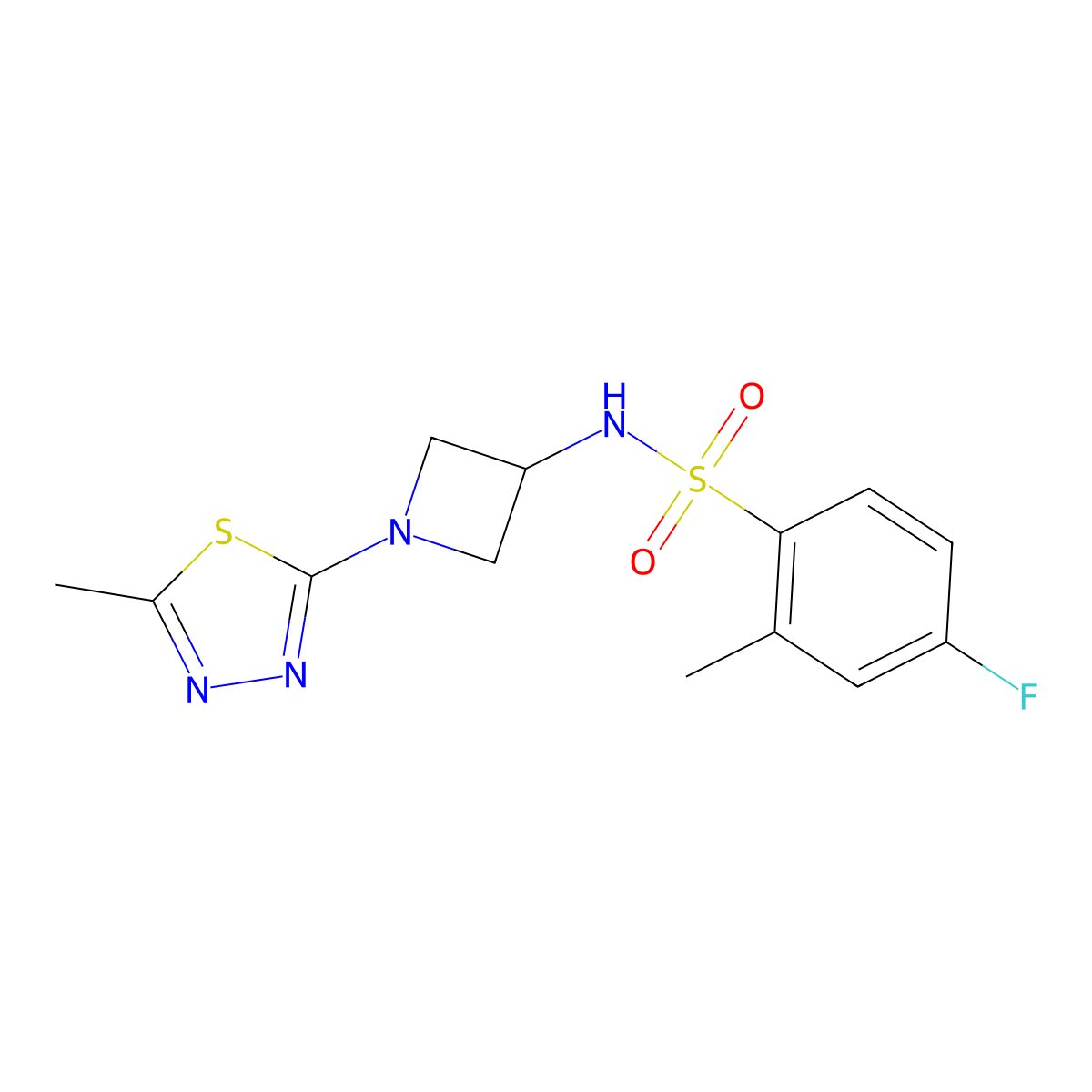 4-fluoro-2-methyl-N-[1-(5-methyl-1,3,4-thiadiazol-2-yl)azetidin-3-yl]benzene-1-sulfonamide molecular structure, CAS 2415532-96-4