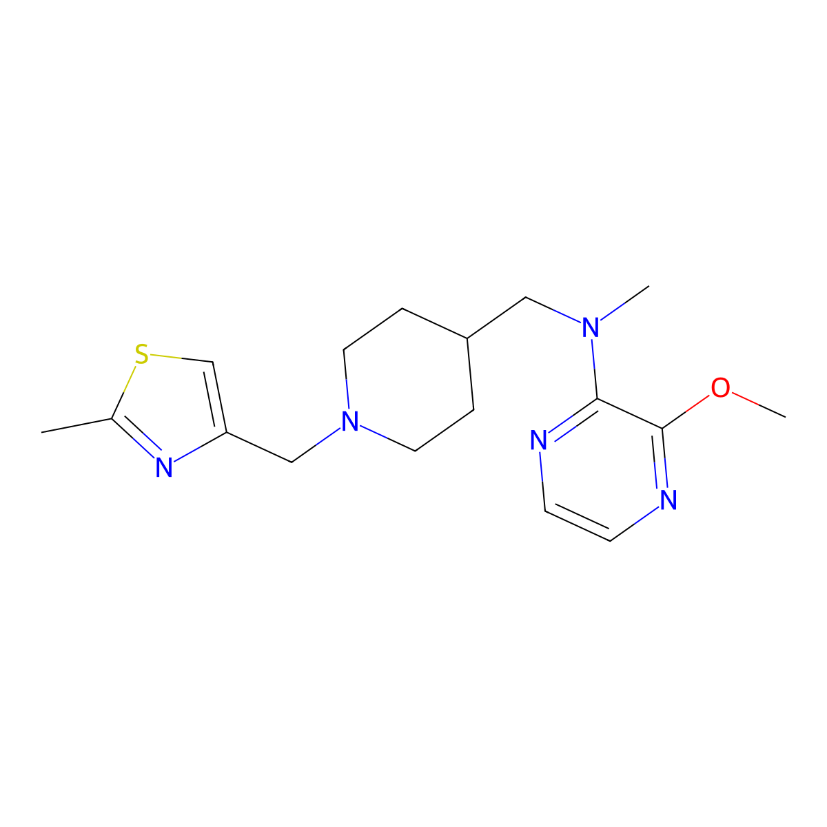 3-methoxy-N-methyl-N-({1-[(2-methyl-1,3-thiazol-4-yl)methyl]piperidin-4-yl}methyl)pyrazin-2-amine molecular structure, CAS 2415533-01-4