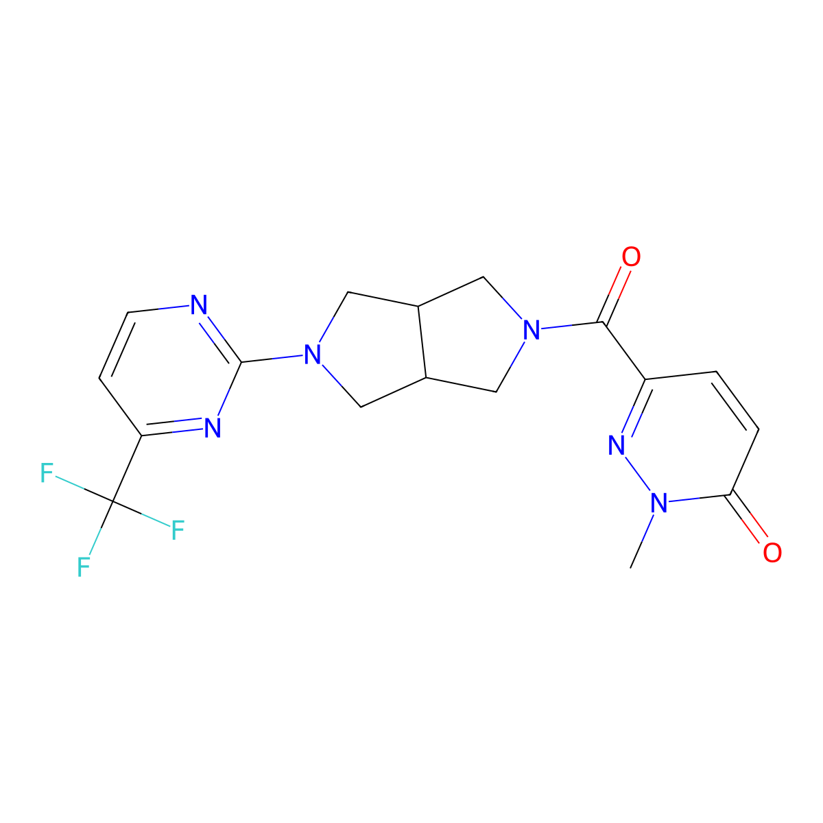 2-Methyl-6-{5-[4-(trifluoromethyl)pyrimidin-2-yl]-octahydropyrrolo[3,4-c]pyrrole-2-carbonyl}-2,3-dihydropyridazin-3-one molecular structure, CAS 2415533-04-7