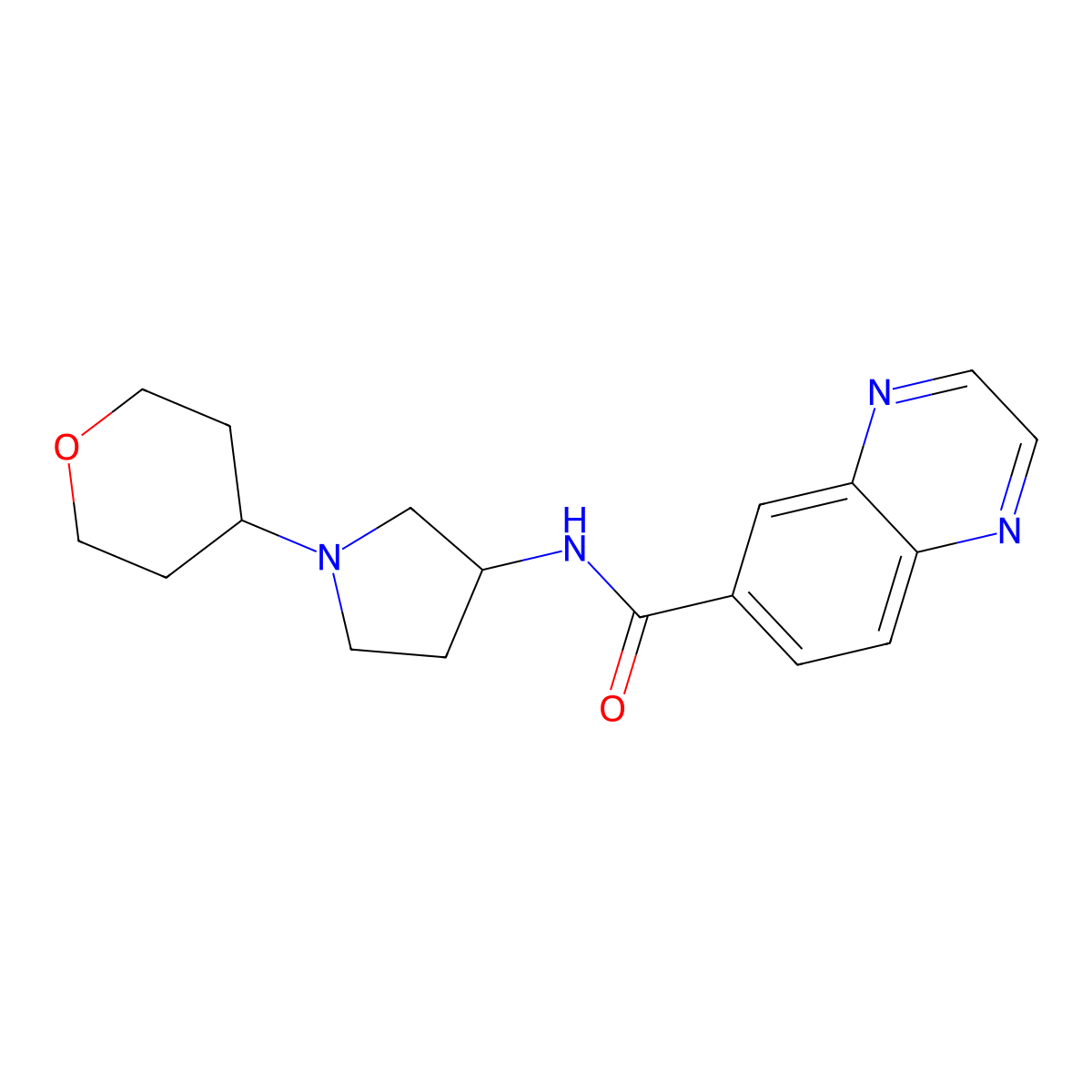 N-[1-(Oxan-4-yl)pyrrolidin-3-yl]quinoxaline-6-carboxamide molecular structure, CAS 2415533-07-0
