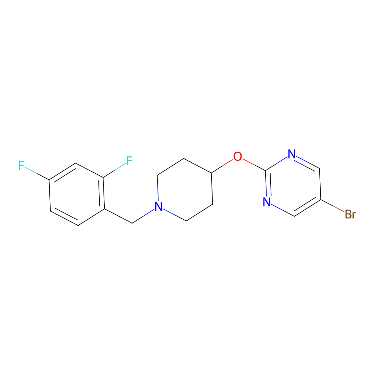 5-Bromo-2-({1-[(2,4-difluorophenyl)methyl]piperidin-4-yl}oxy)pyrimidine molecular structure, CAS 2415533-09-2