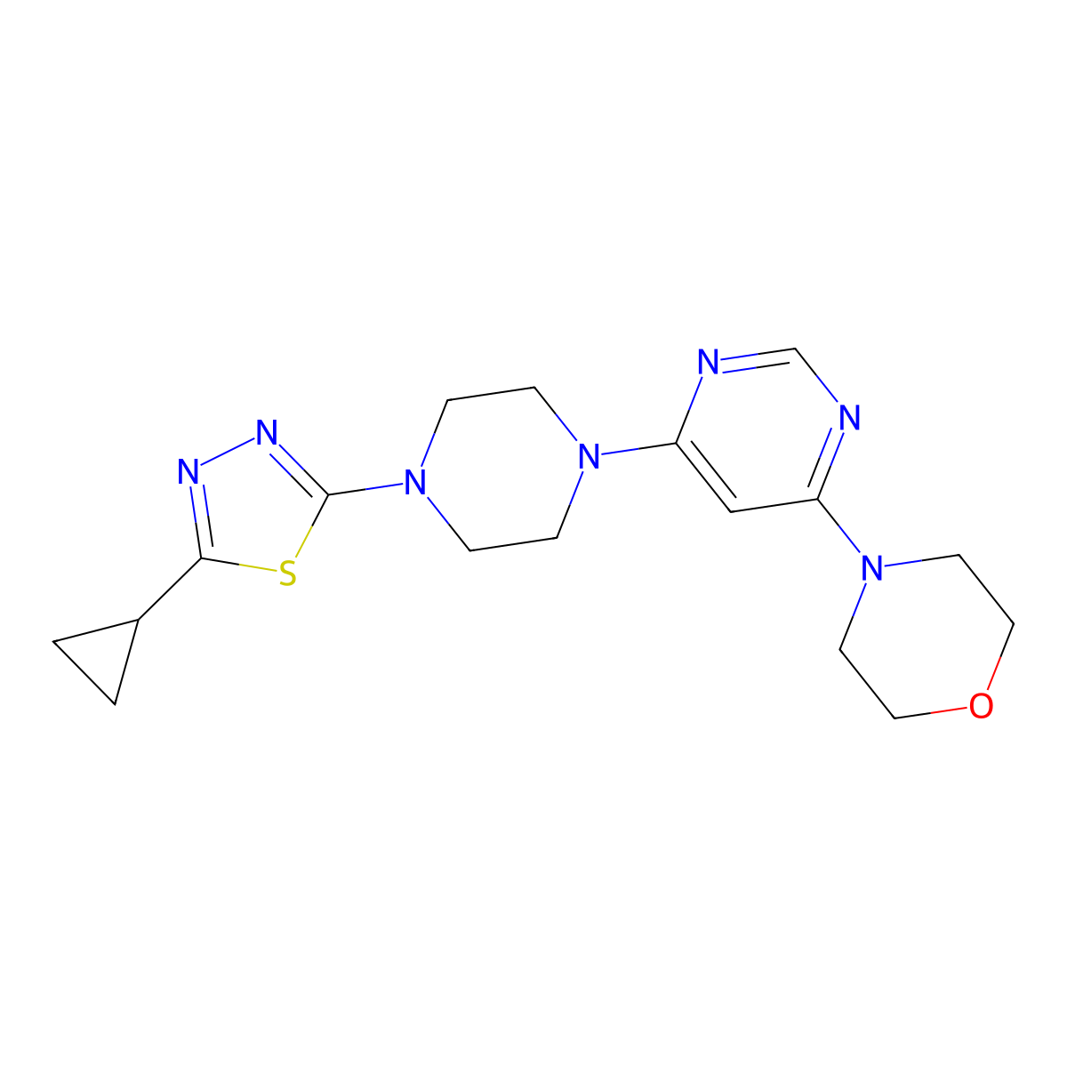 4-{6-[4-(5-Cyclopropyl-1,3,4-thiadiazol-2-yl)piperazin-1-yl]pyrimidin-4-yl}morpholine molecular structure, CAS 2415533-13-8
