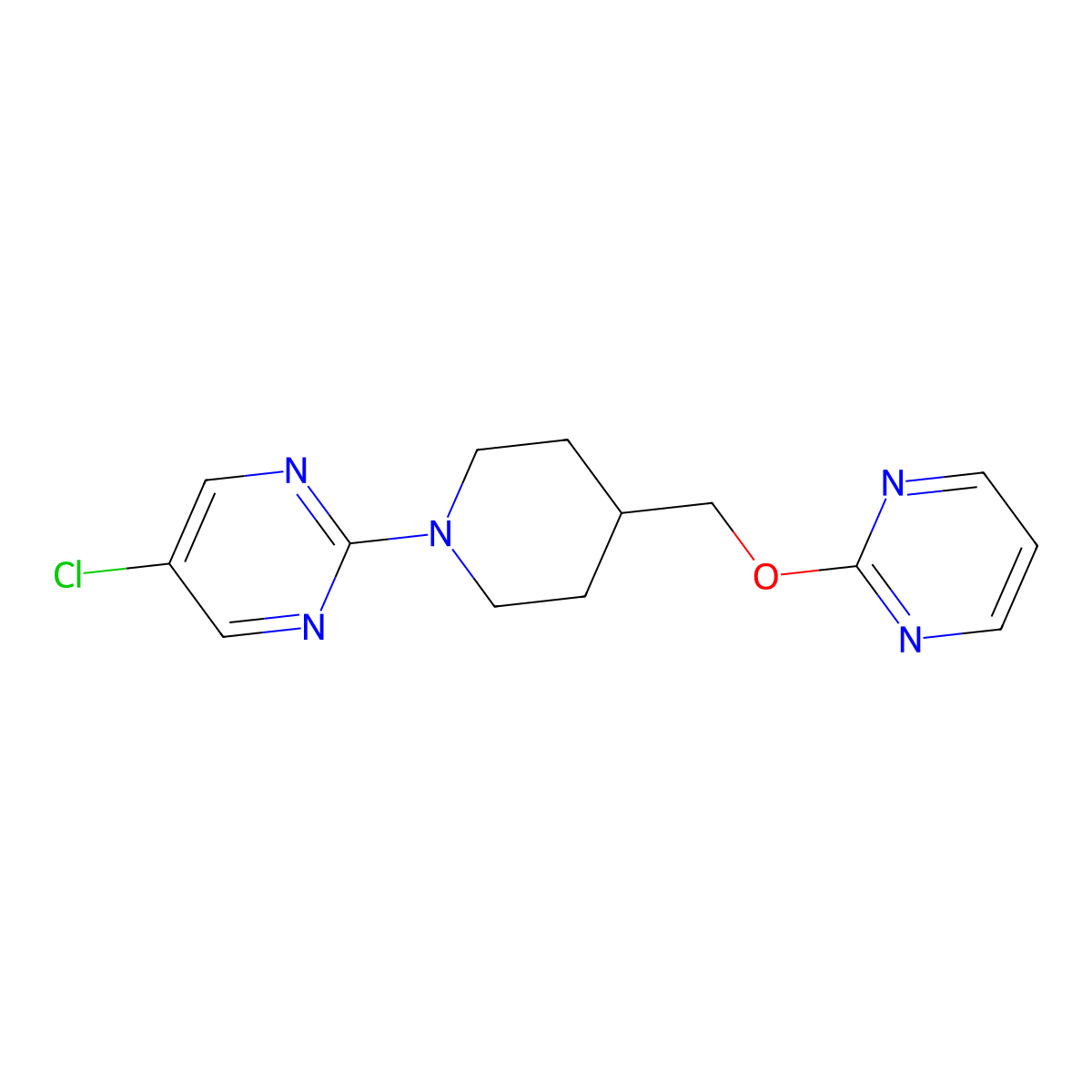 5-Chloro-2-{4-[(pyrimidin-2-yloxy)methyl]piperidin-1-yl}pyrimidine molecular structure, CAS 2415533-16-1